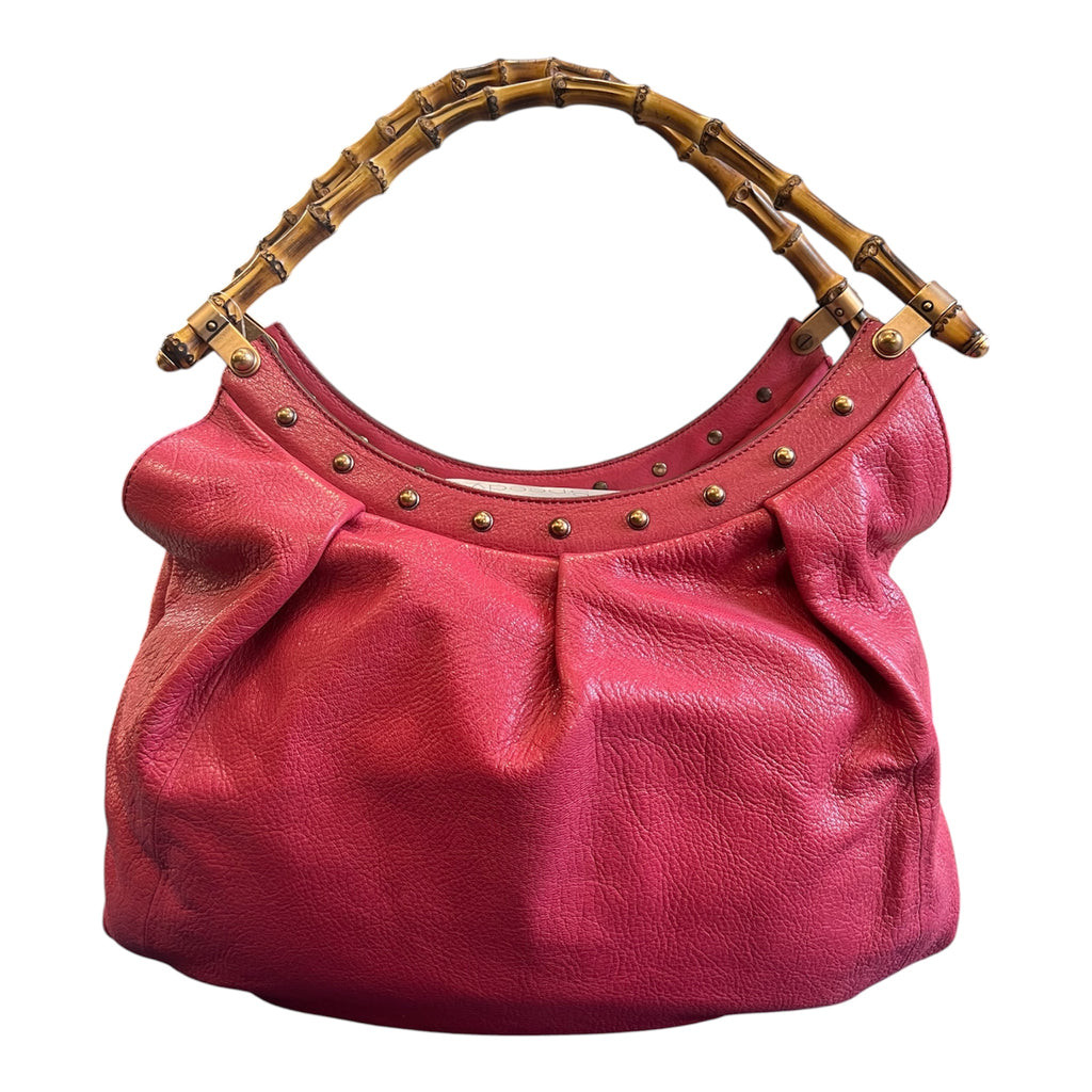 Gucci Handbag in Pink Leather with Brown Bamboo Handle