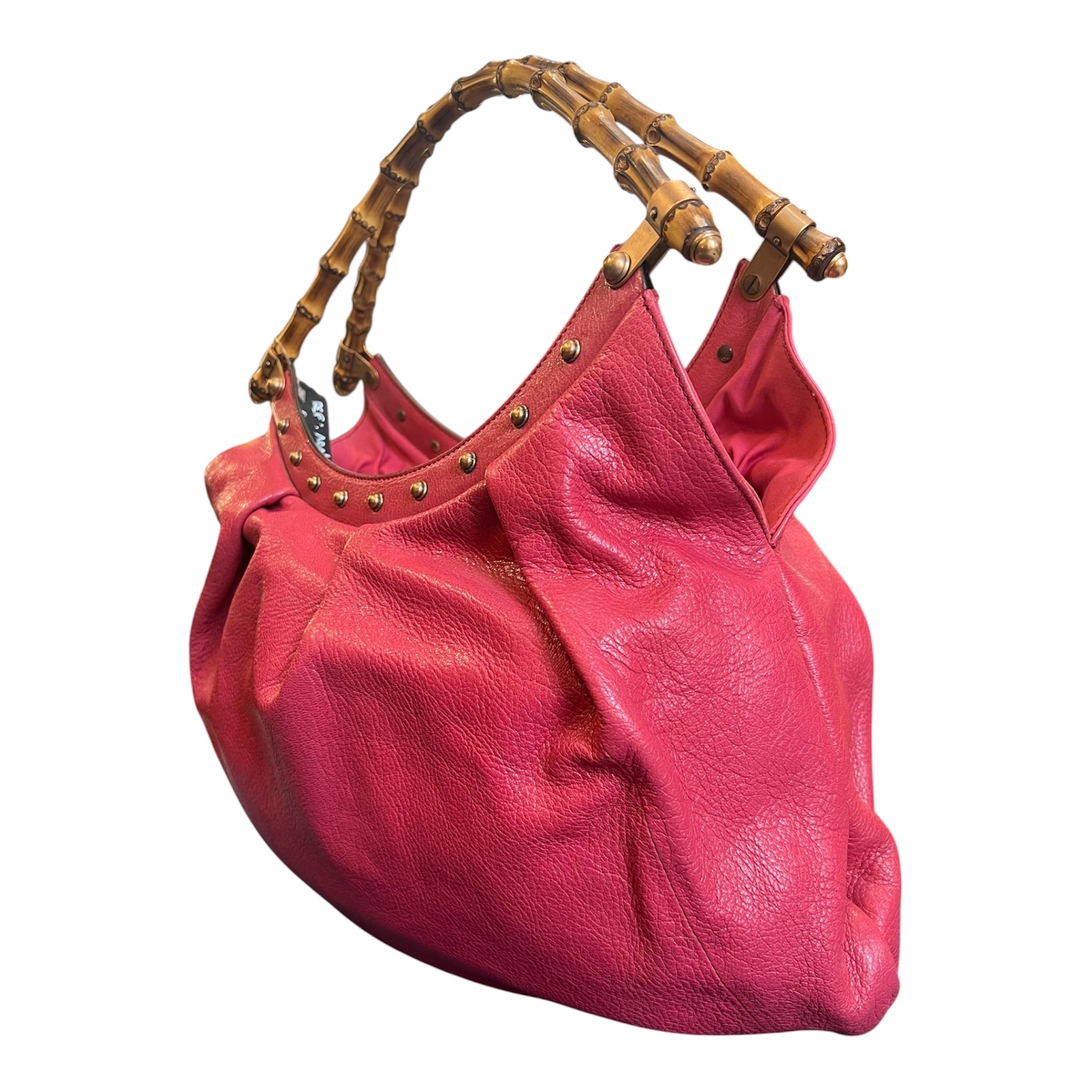 Gucci Handbag in Pink Leather with Brown Bamboo Handle
