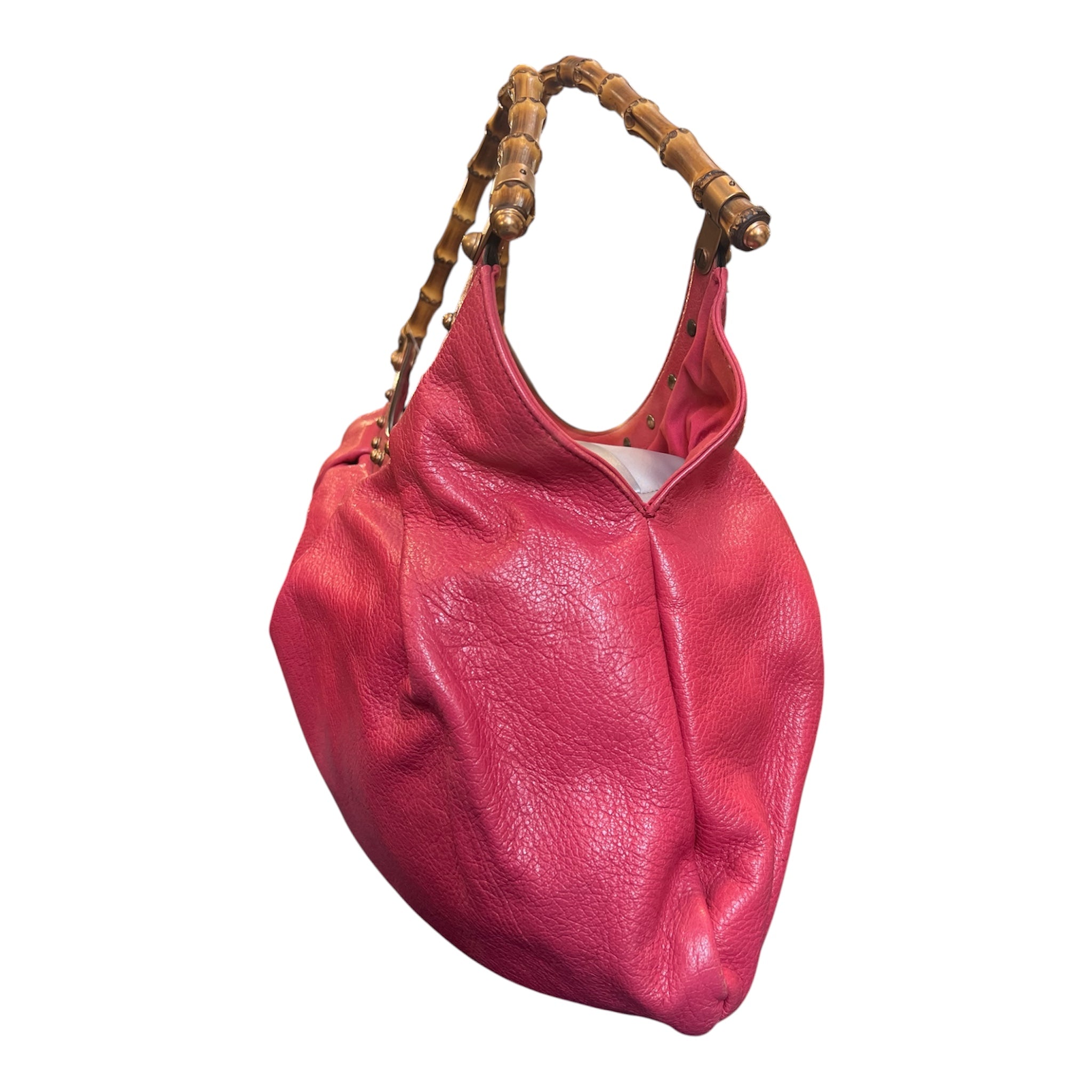 Gucci Handbag in Pink Leather with Brown Bamboo Handle – Opulence