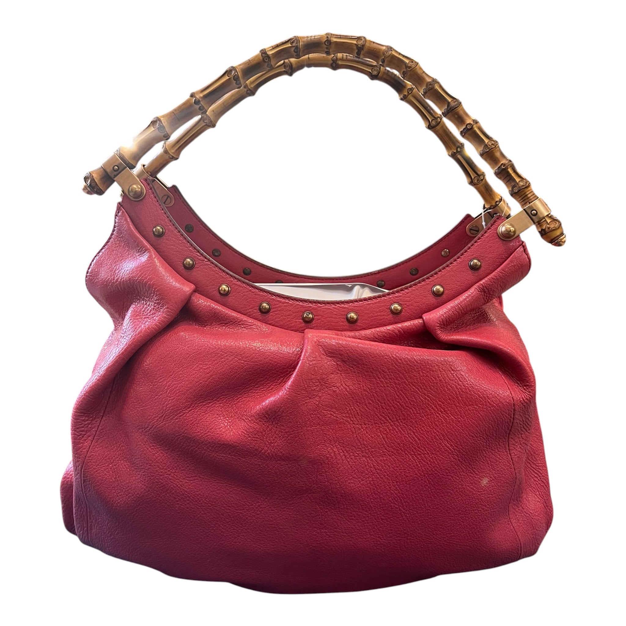 Gucci Handbag in Pink Leather with Brown Bamboo Handle – Opulence