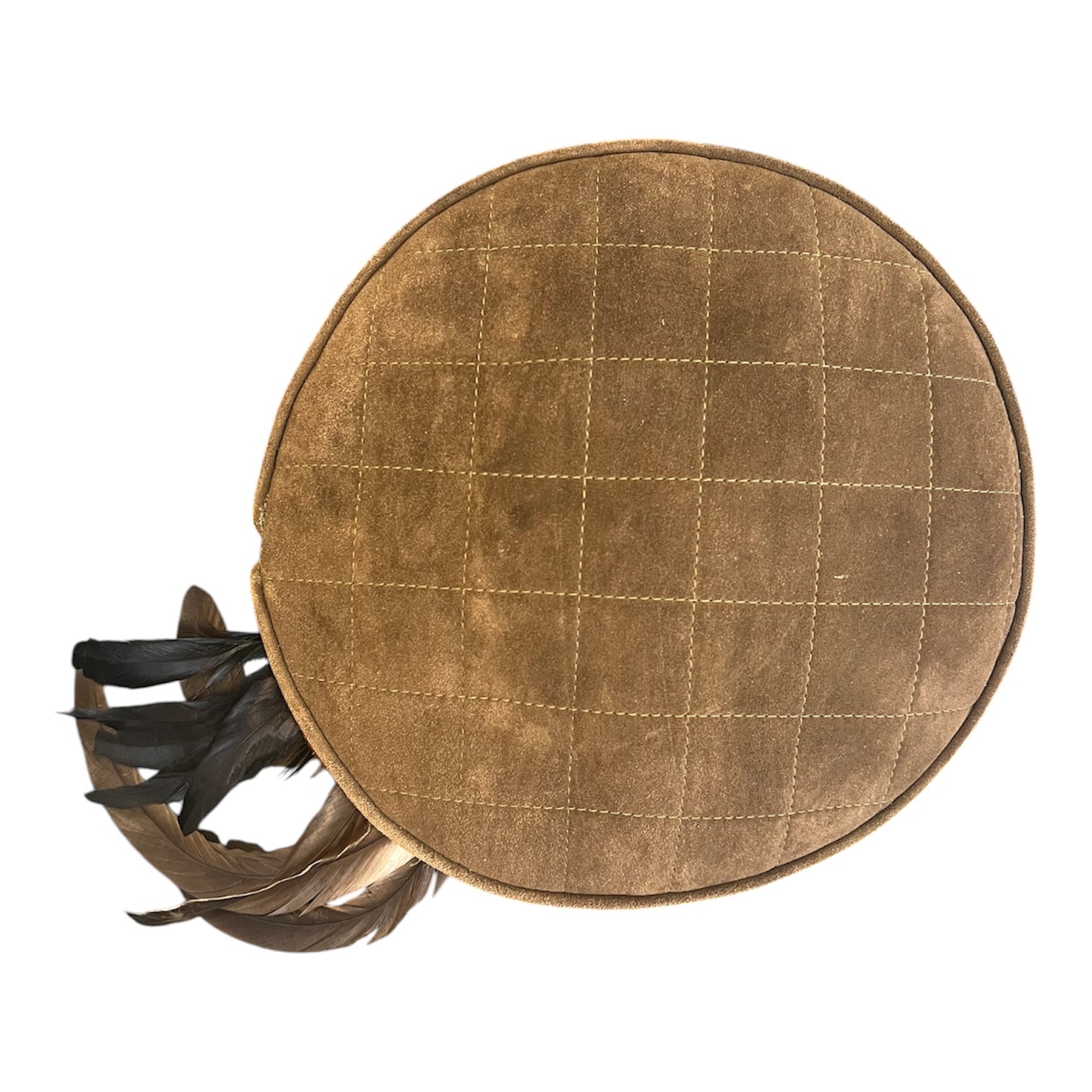 Hermes khaki suede hat with feathers - Good condition, shows slight signs of wear - Hermes hat - Khaki and brown suede - Feathers