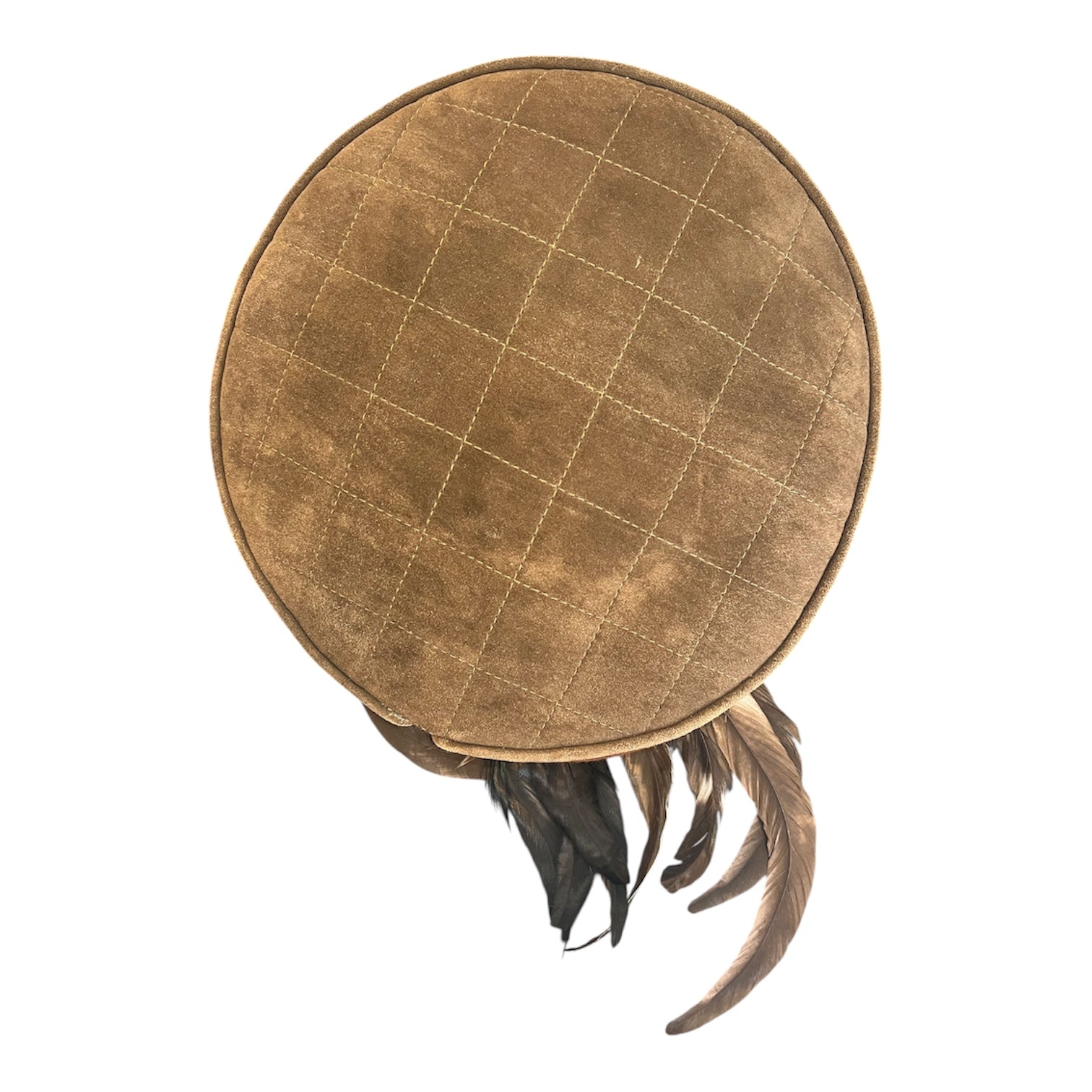 Hermes khaki suede hat with feathers - Good condition, shows slight signs of wear - Hermes hat - Khaki and brown suede - Feathers