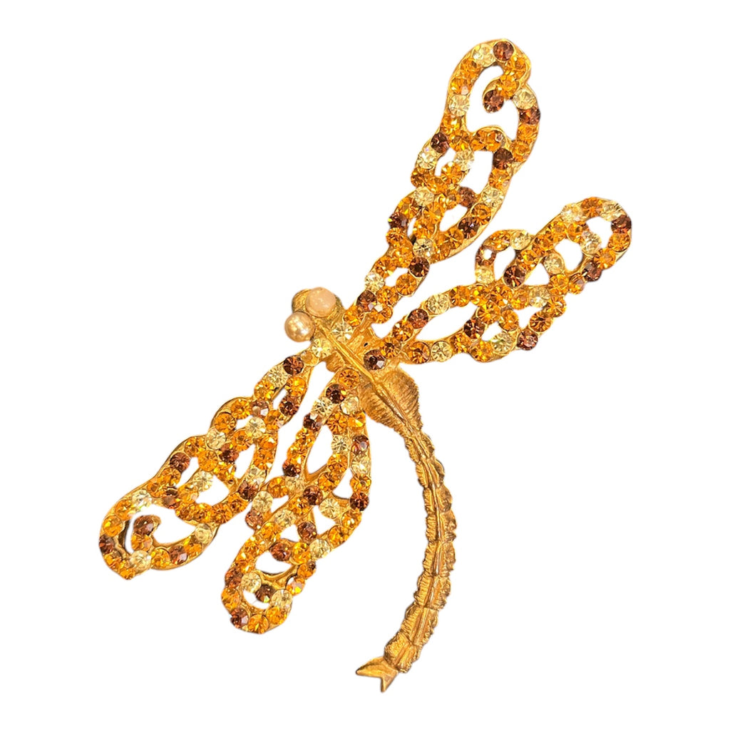 Lorene Paris Dragonfly-Shaped Brooch in Gold with Pearls