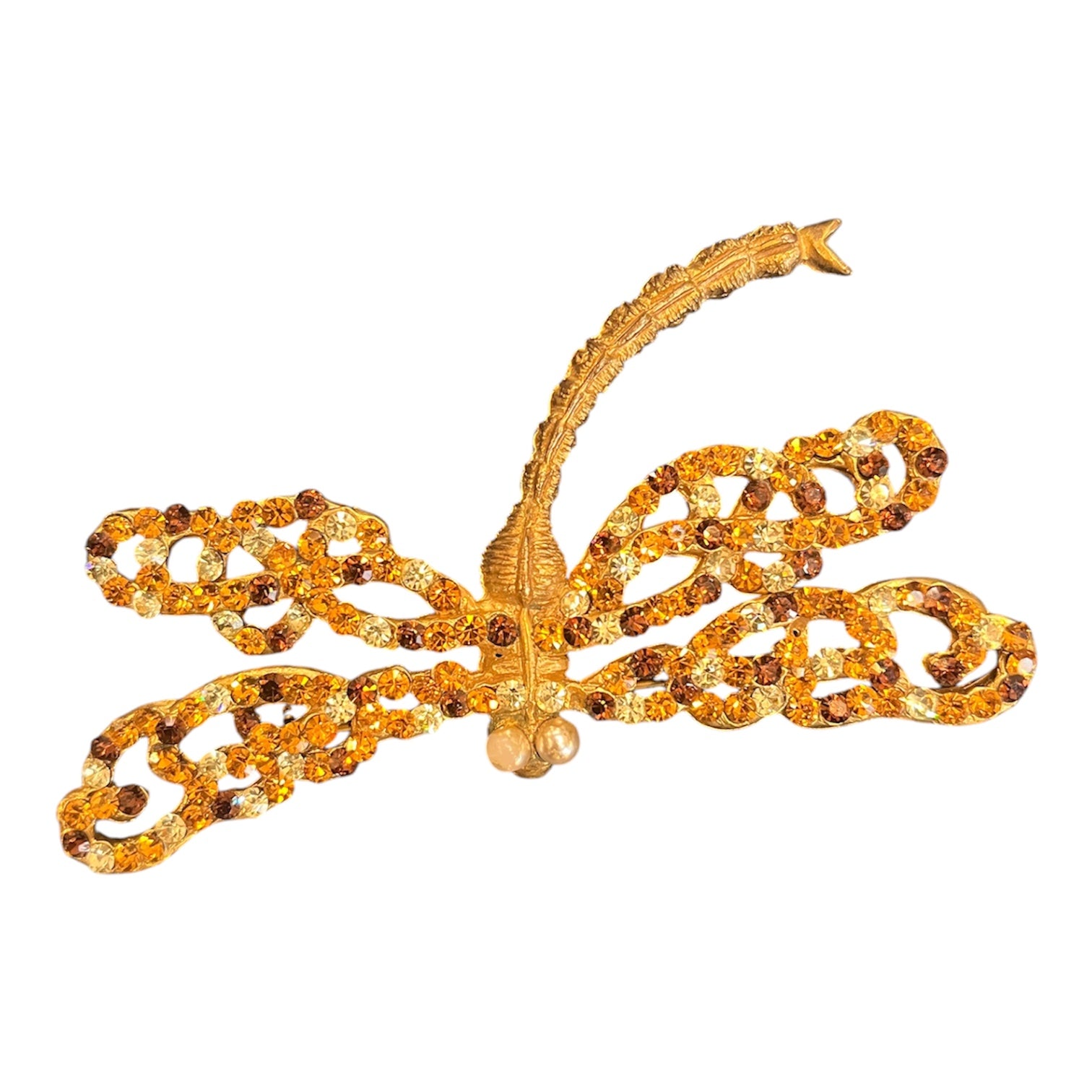 Lorene Paris Dragonfly-Shaped Brooch in Gold with Pearls