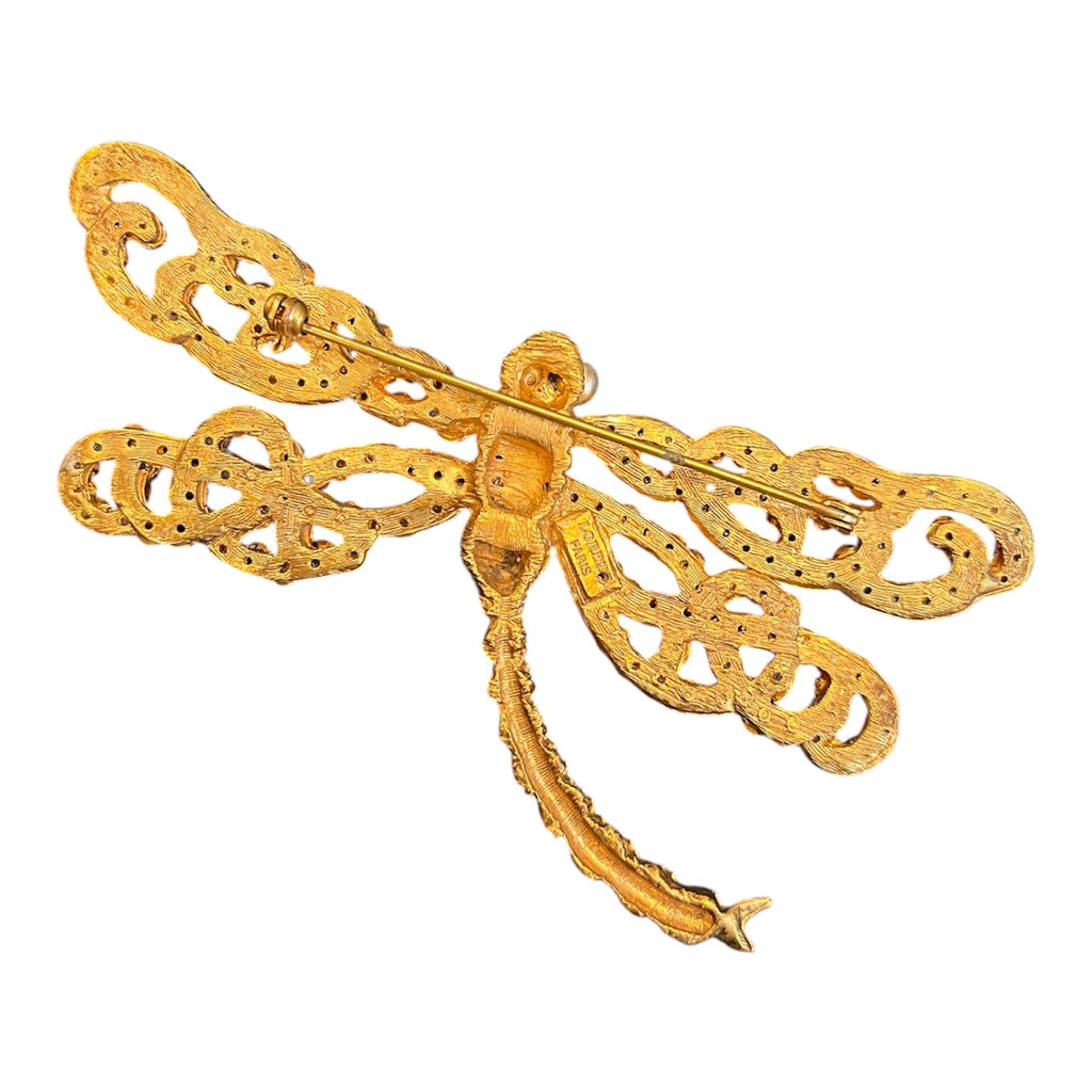 Lorene Paris Dragonfly-Shaped Brooch in Gold with Pearls