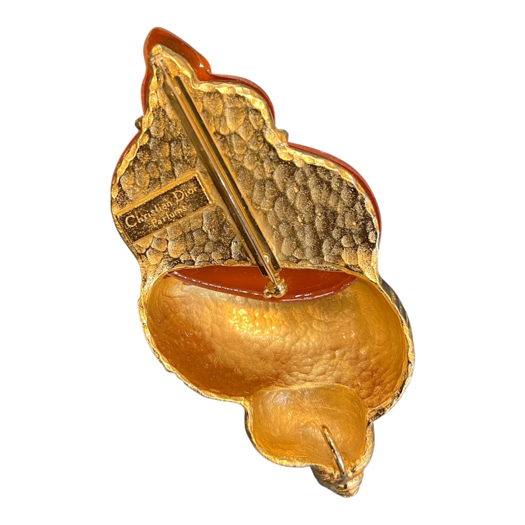 Dior Golden and Orange Shell Brooch