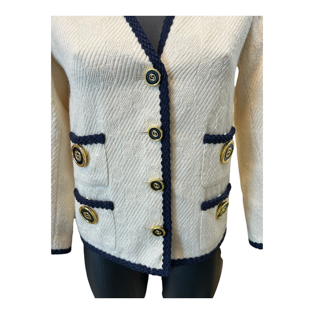 Gucci Beige Wool Blazer with GG Logo