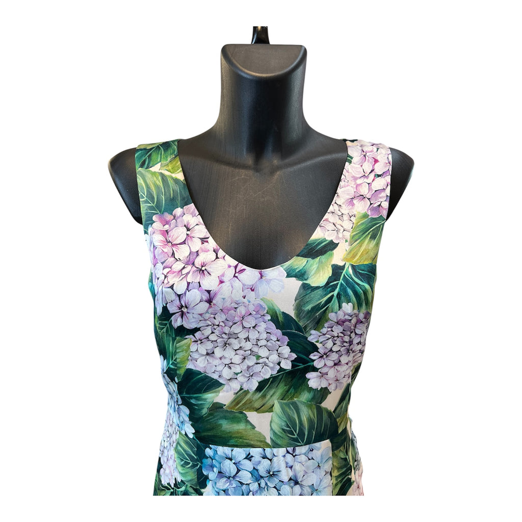 Dolce&Gabbana Silk Dress with Green and Pink Floral Print