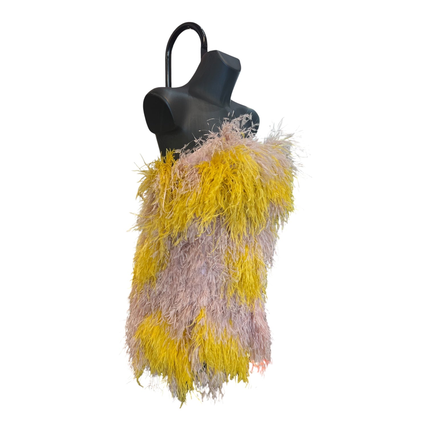 Ralph&Russo Pink and Yellow Dress Made of Ostrich Feathers