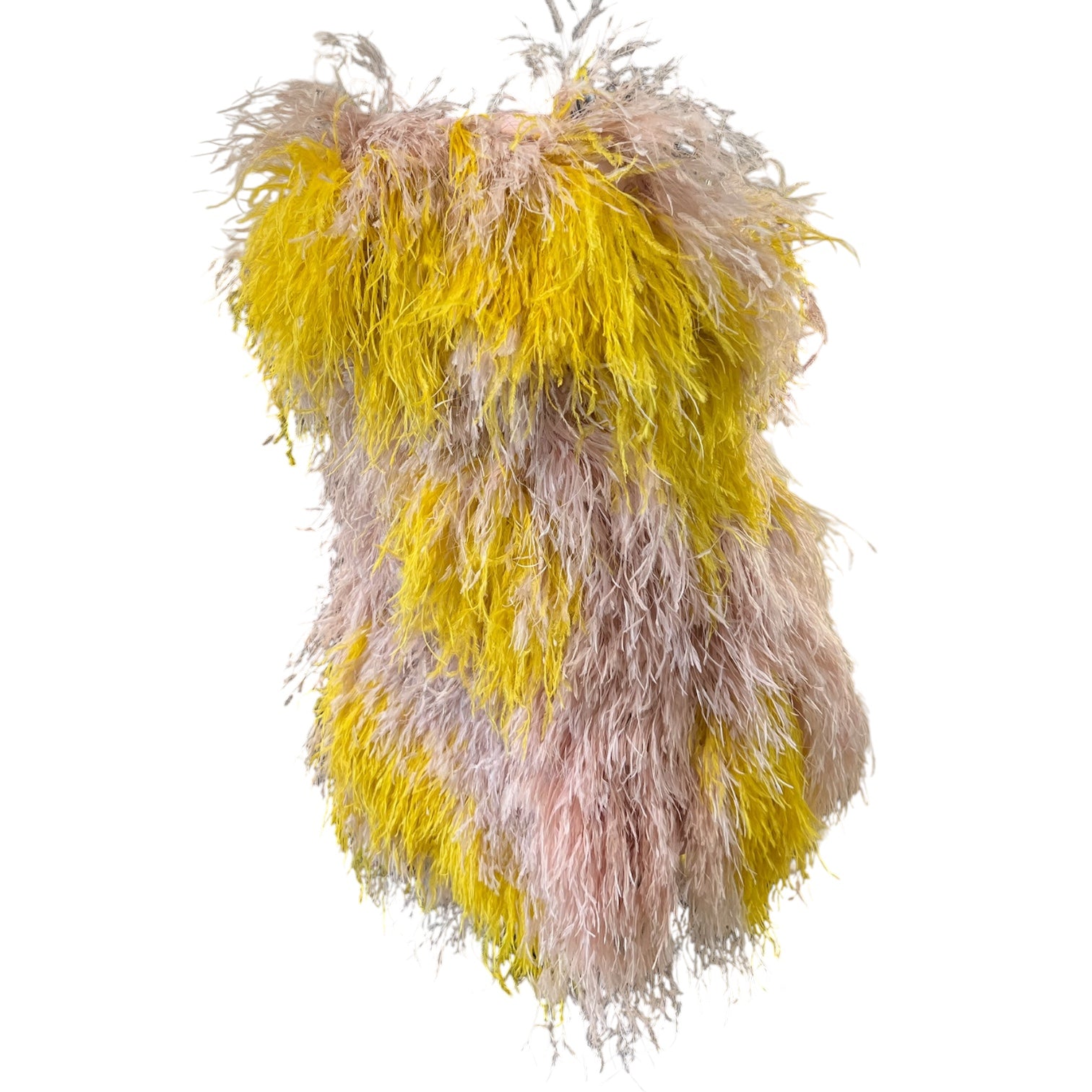 Ralph&Russo Pink and Yellow Dress Made of Ostrich Feathers