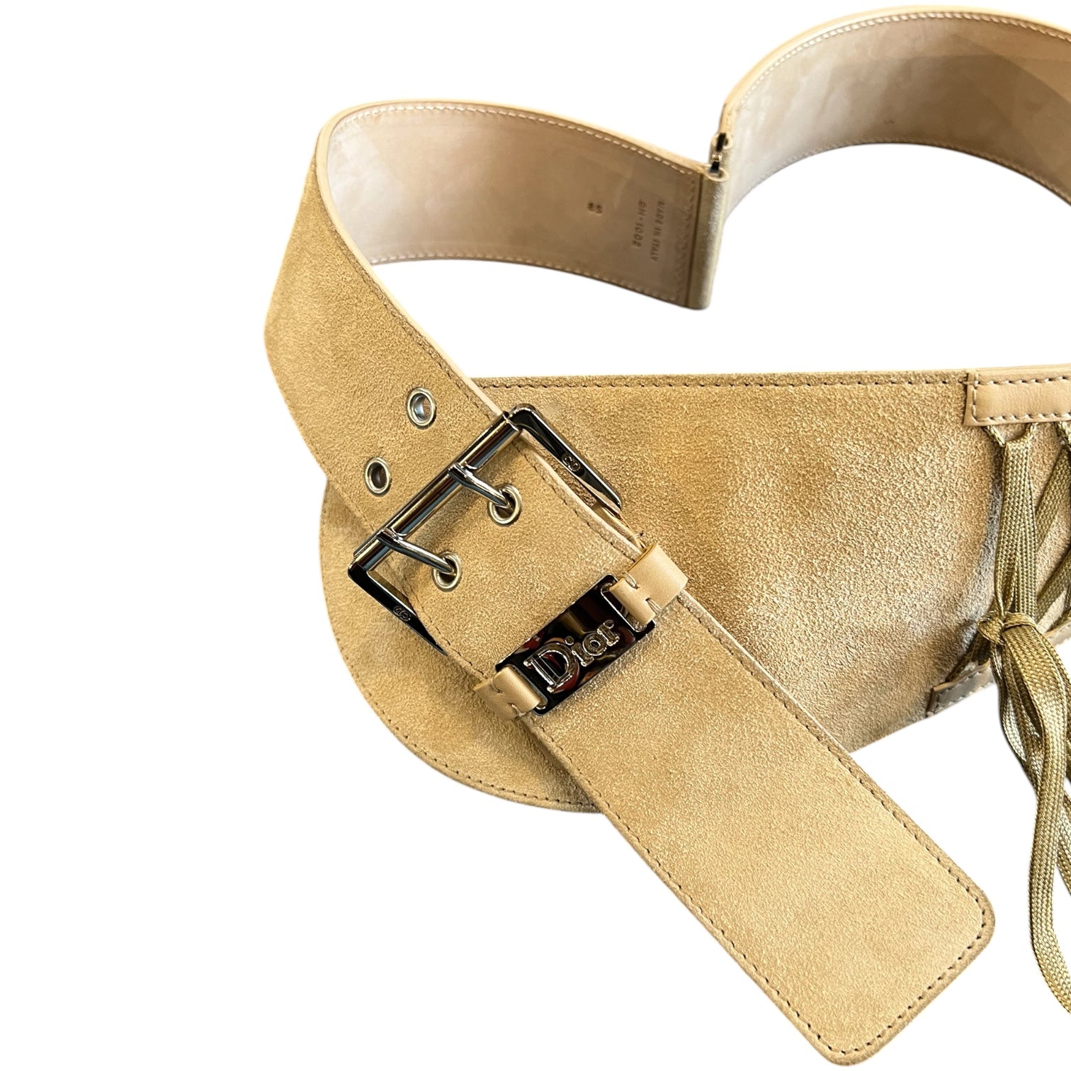 Christian Dior Beige Suede Belt with Lacing and Silver Buckle