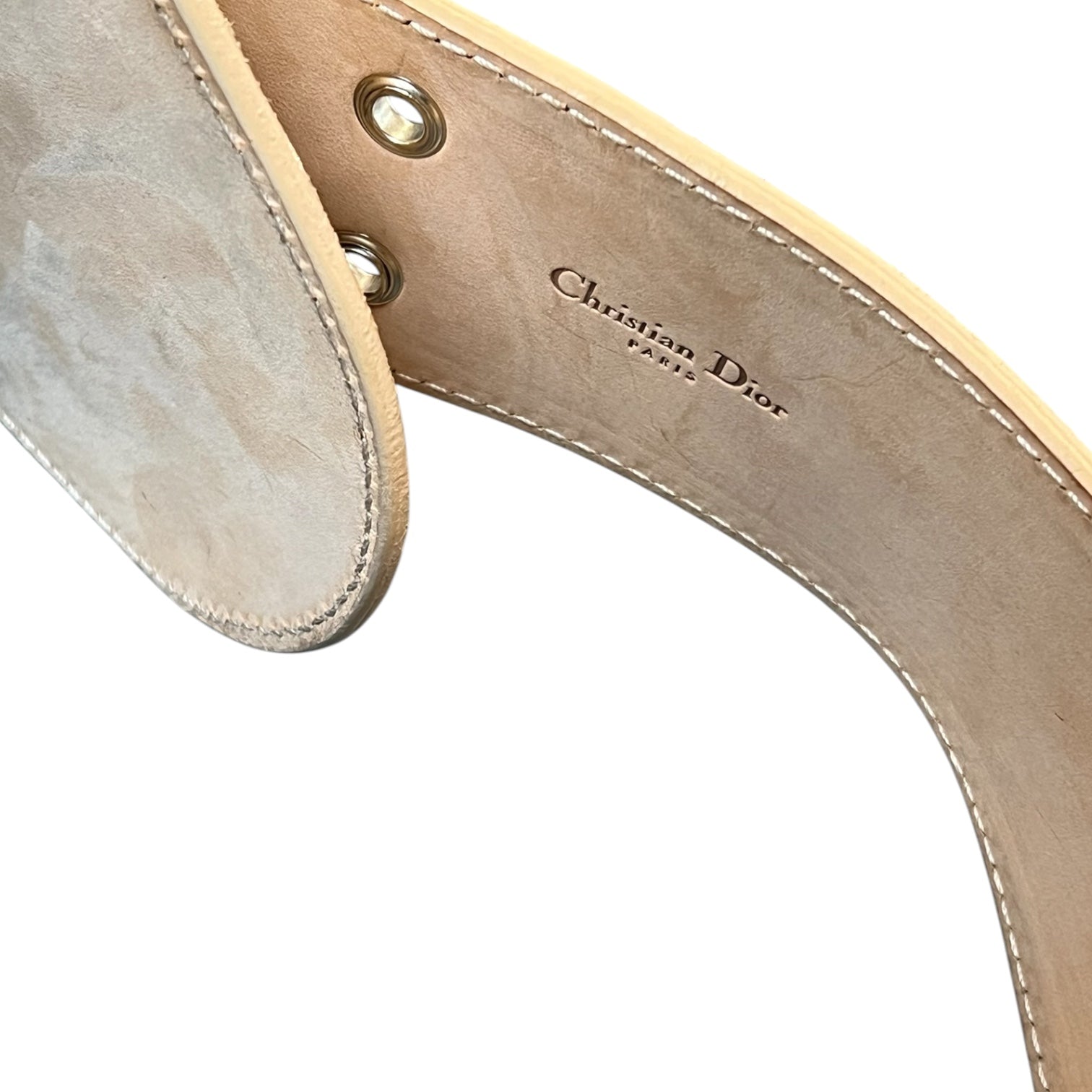 Christian Dior Beige Suede Belt with Lacing and Silver Buckle