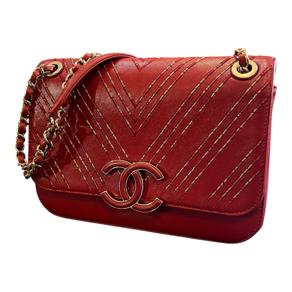 2017 Chanel Large Chevron Sheepskin Subtle Flap Handbag