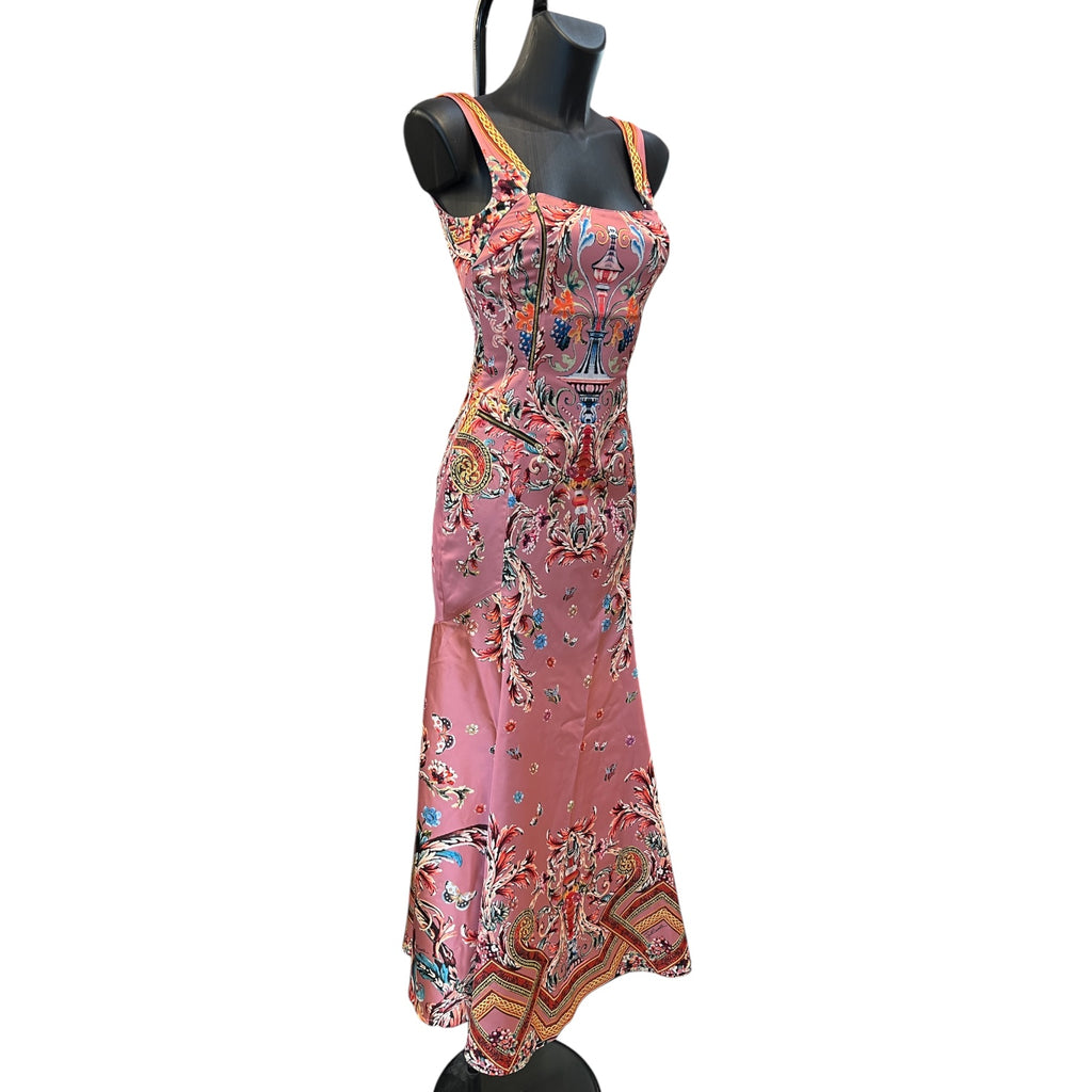 Roberto Cavalli Long Pink Silk Dress with Floral Print