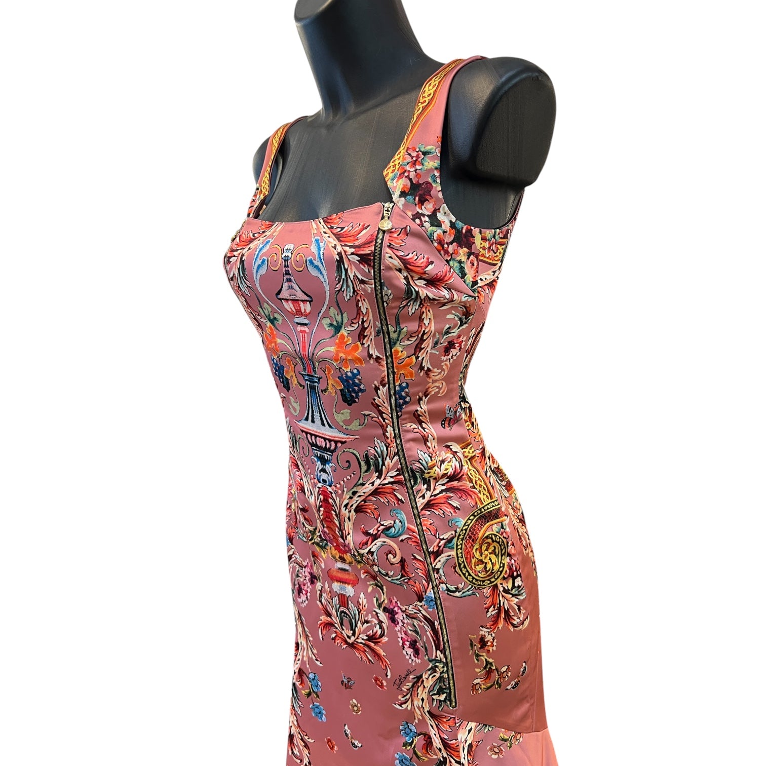 Roberto Cavalli Long Pink Silk Dress with Floral Print