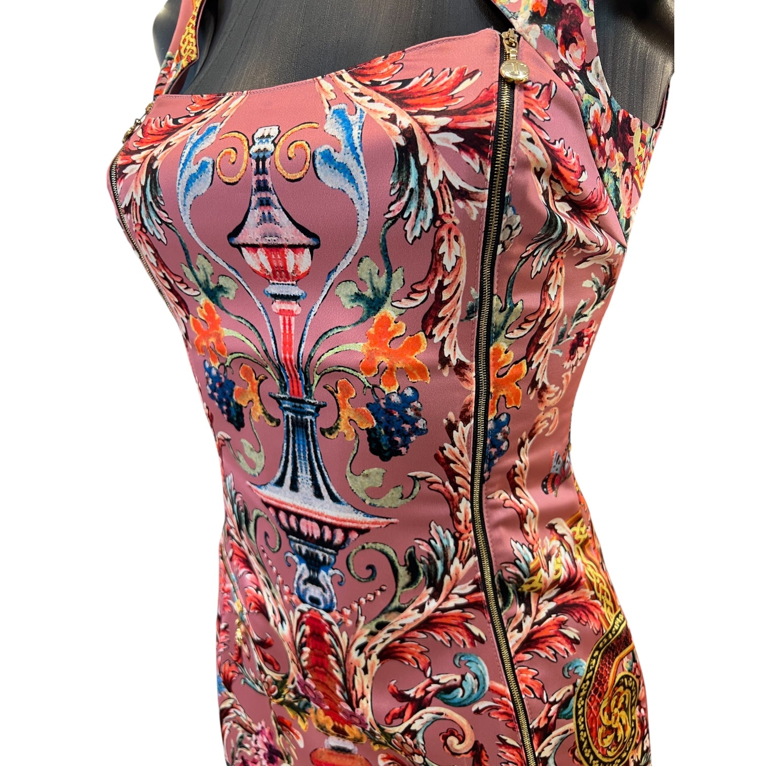 Roberto Cavalli Long Pink Silk Dress with Floral Print