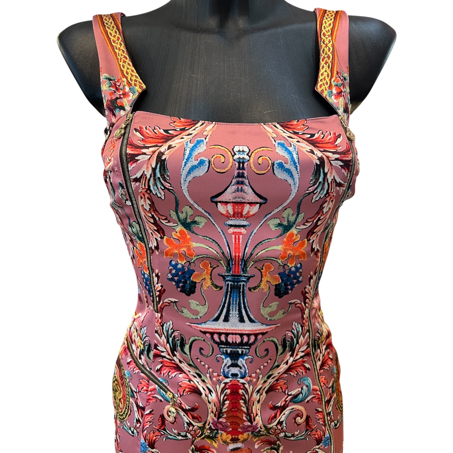 Roberto Cavalli Long Pink Silk Dress with Floral Print