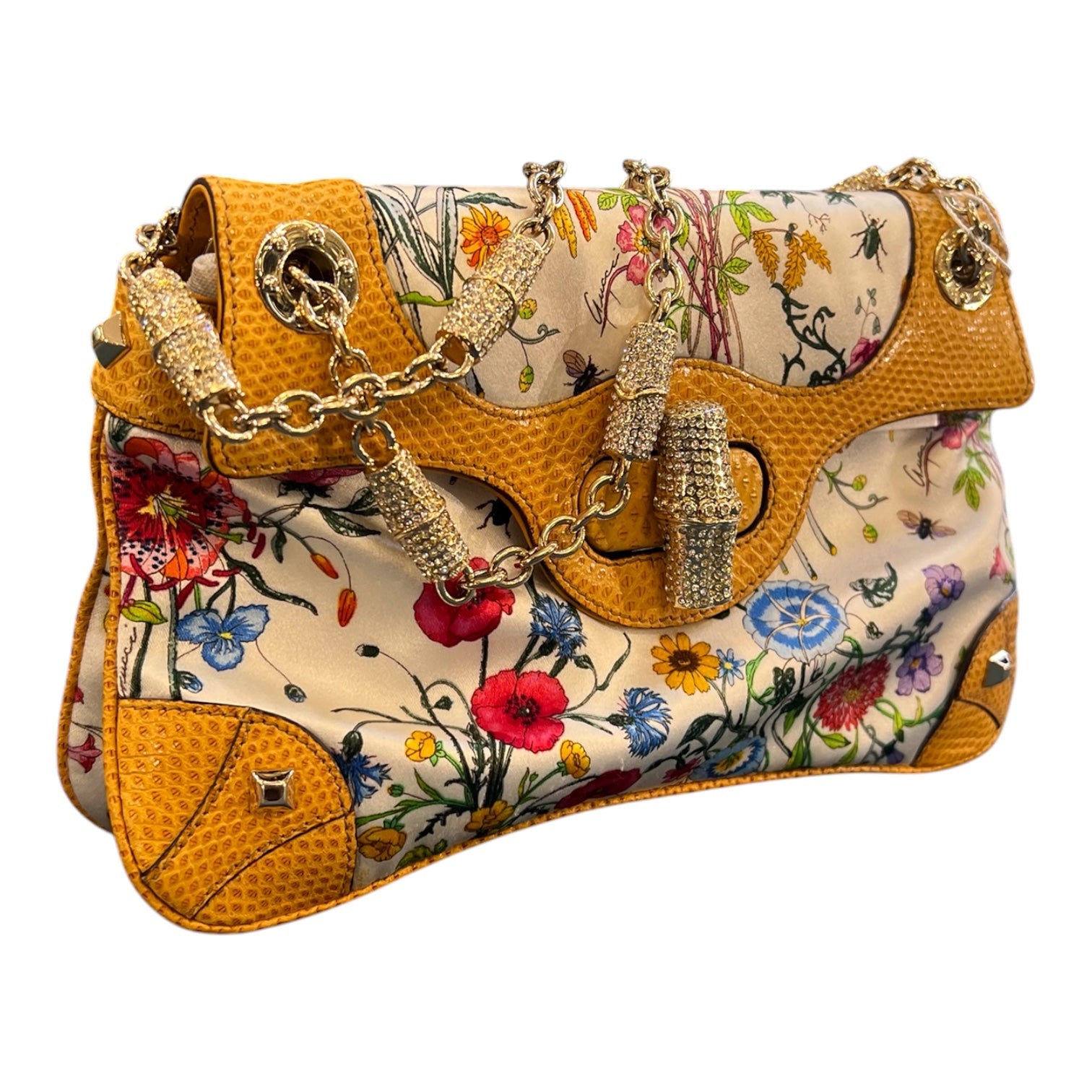 Gucci Canvas Flora Bamboo Handbag