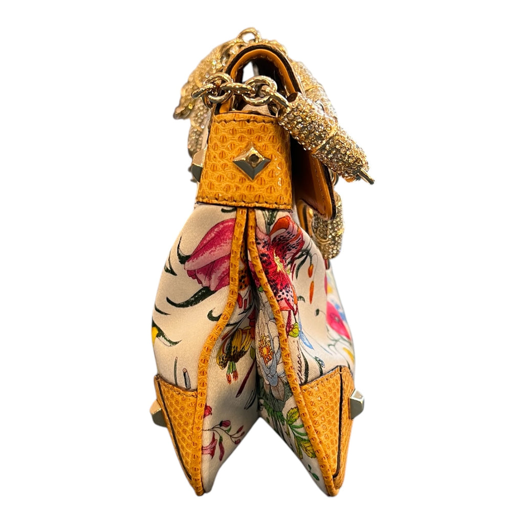 Gucci Canvas Flora Bamboo Handbag