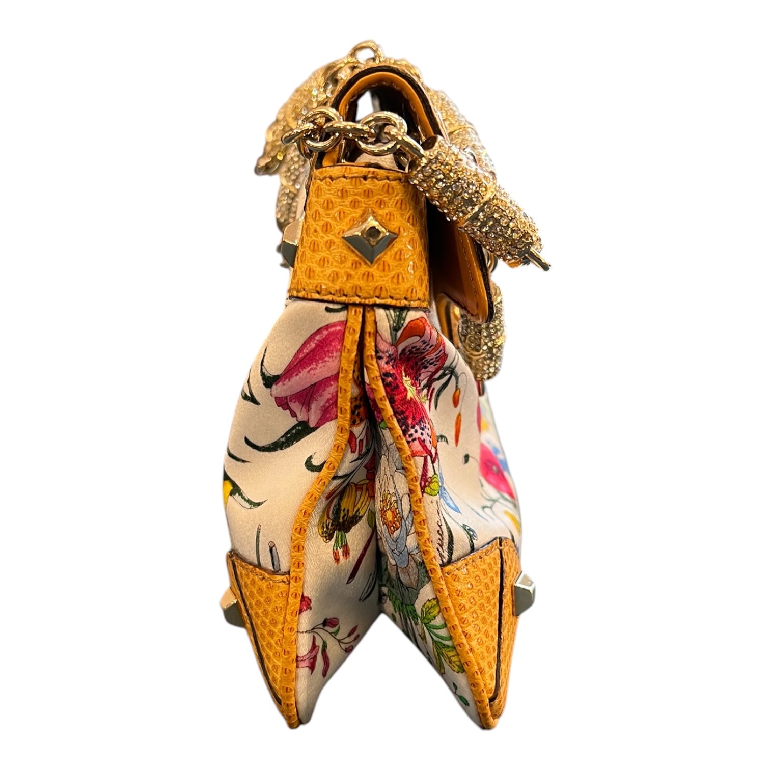 Gucci Canvas Flora Bamboo Handbag