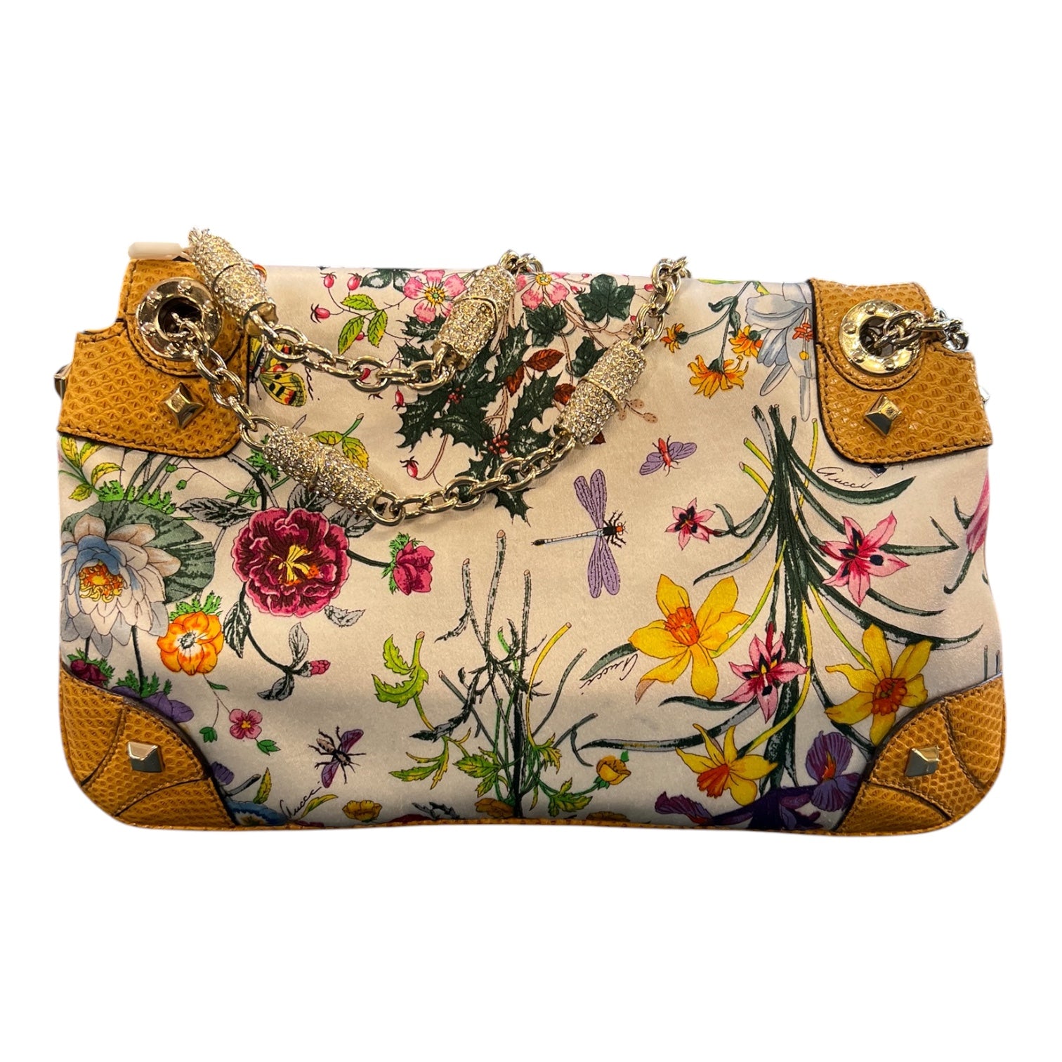 Gucci Canvas Flora Bamboo Handbag