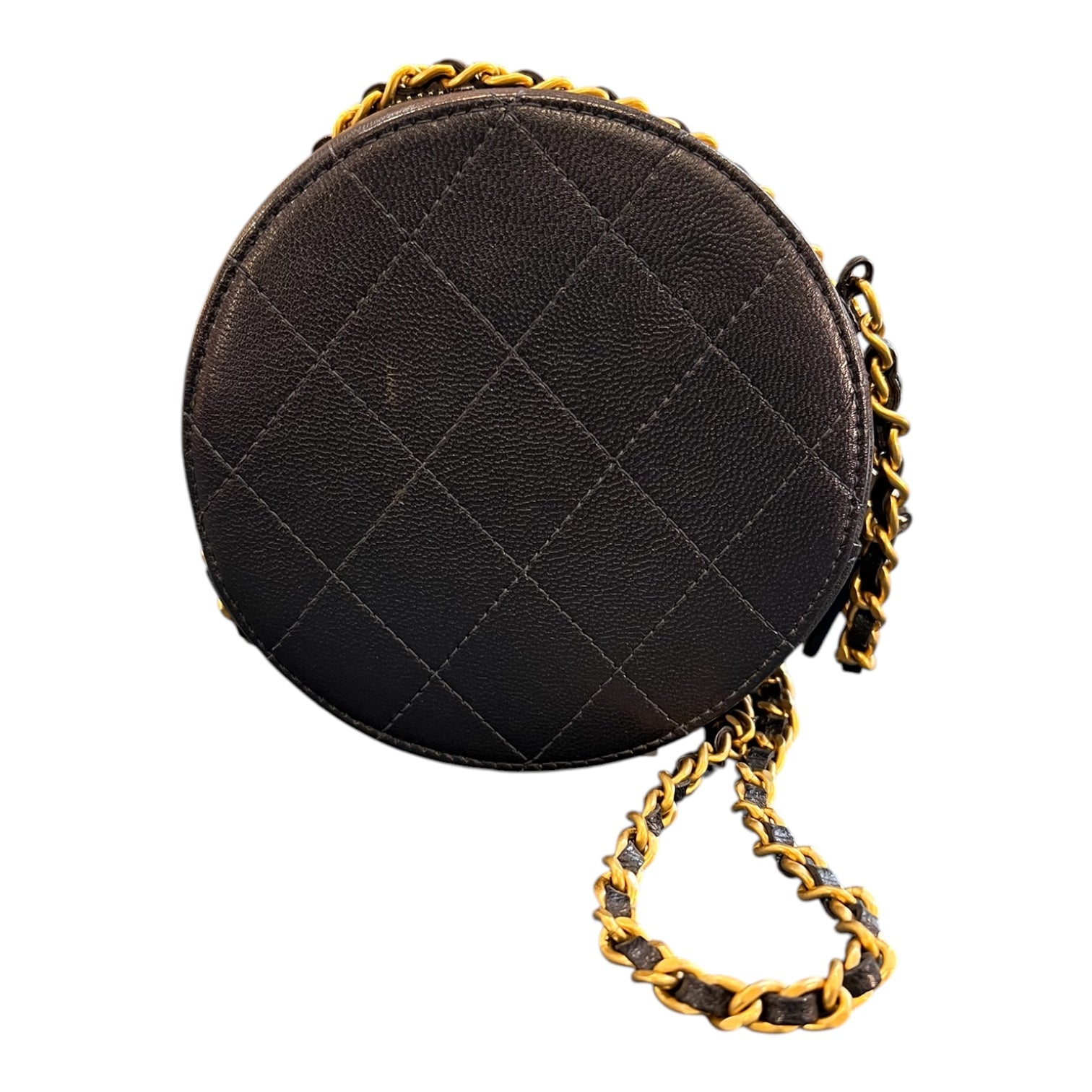 2019 Chanel Quilted Goatskin Chic Pearls Chain Round Clutch With Chain Shoulder Bag