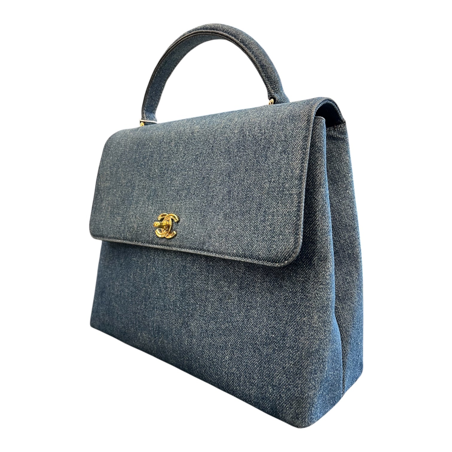 1997 Chanel CC Denim Kelly Top Handle Bag