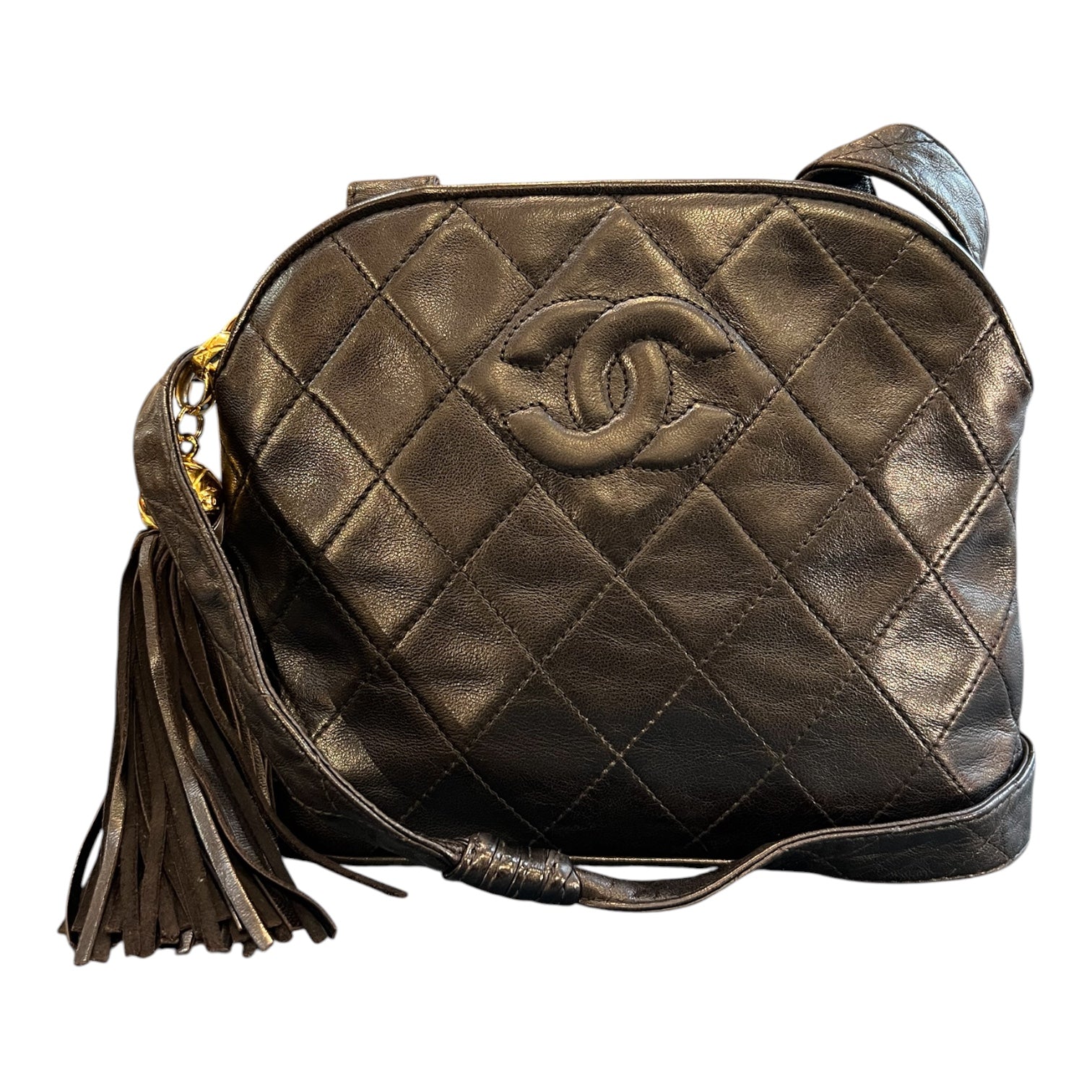 1991 Chanel CC Quilted Lambskin Tassel Crossbody Bag