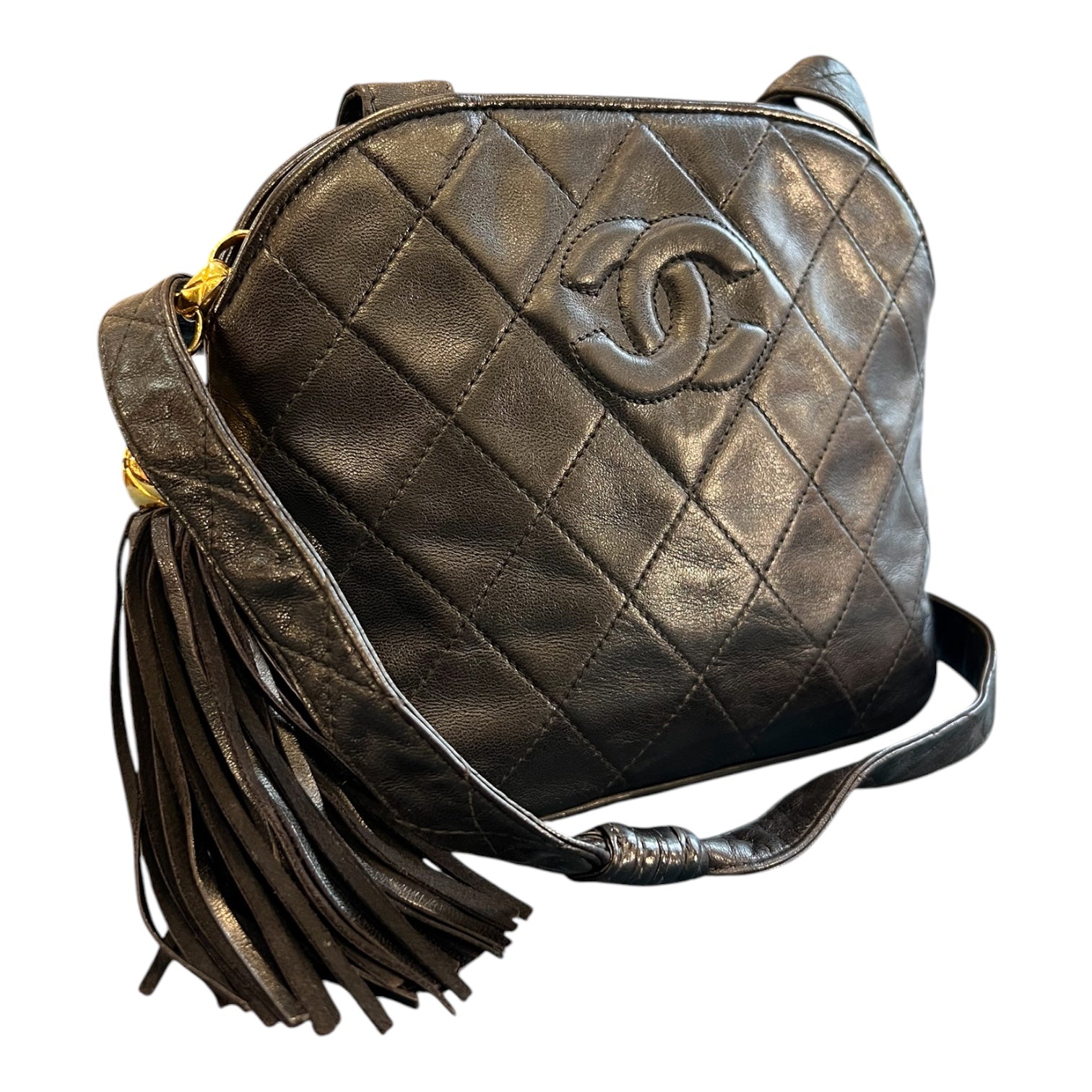 1991 Chanel CC Quilted Lambskin Tassel Crossbody Bag