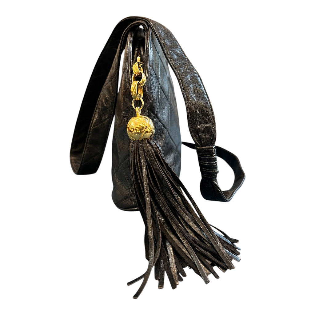1991 Chanel CC Quilted Lambskin Tassel Crossbody Bag