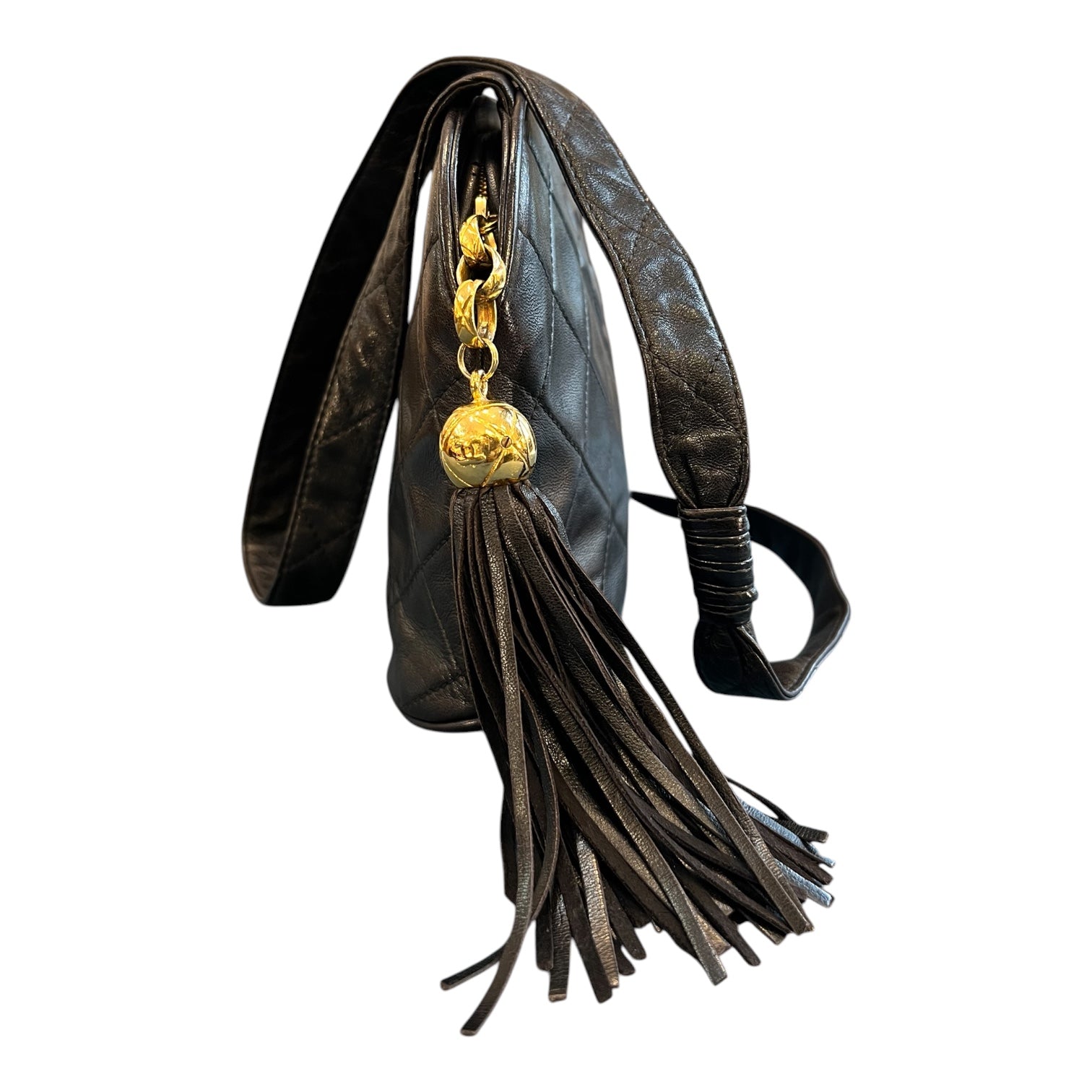 1991 Chanel CC Quilted Lambskin Tassel Crossbody Bag