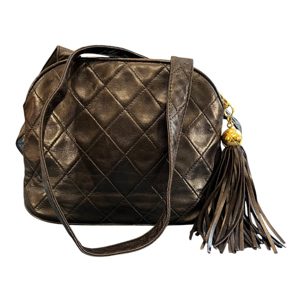 1991 Chanel CC Quilted Lambskin Tassel Crossbody Bag