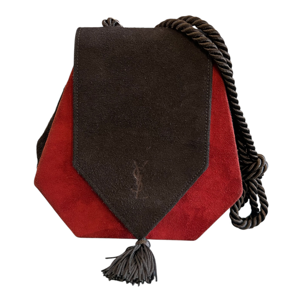 Yves Saint Laurent Bicolor Suede Tassel Crossbody Handbag