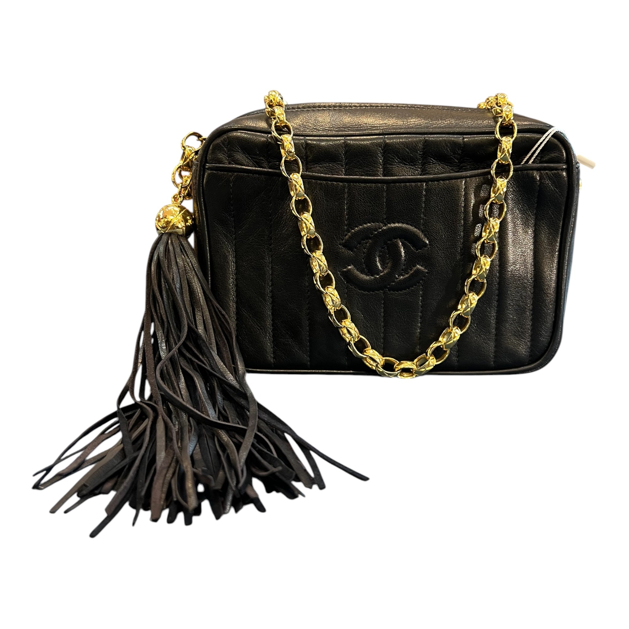 1994 Chanel CC Stitched Lambskin Tassel Flap Crossbody Bag
