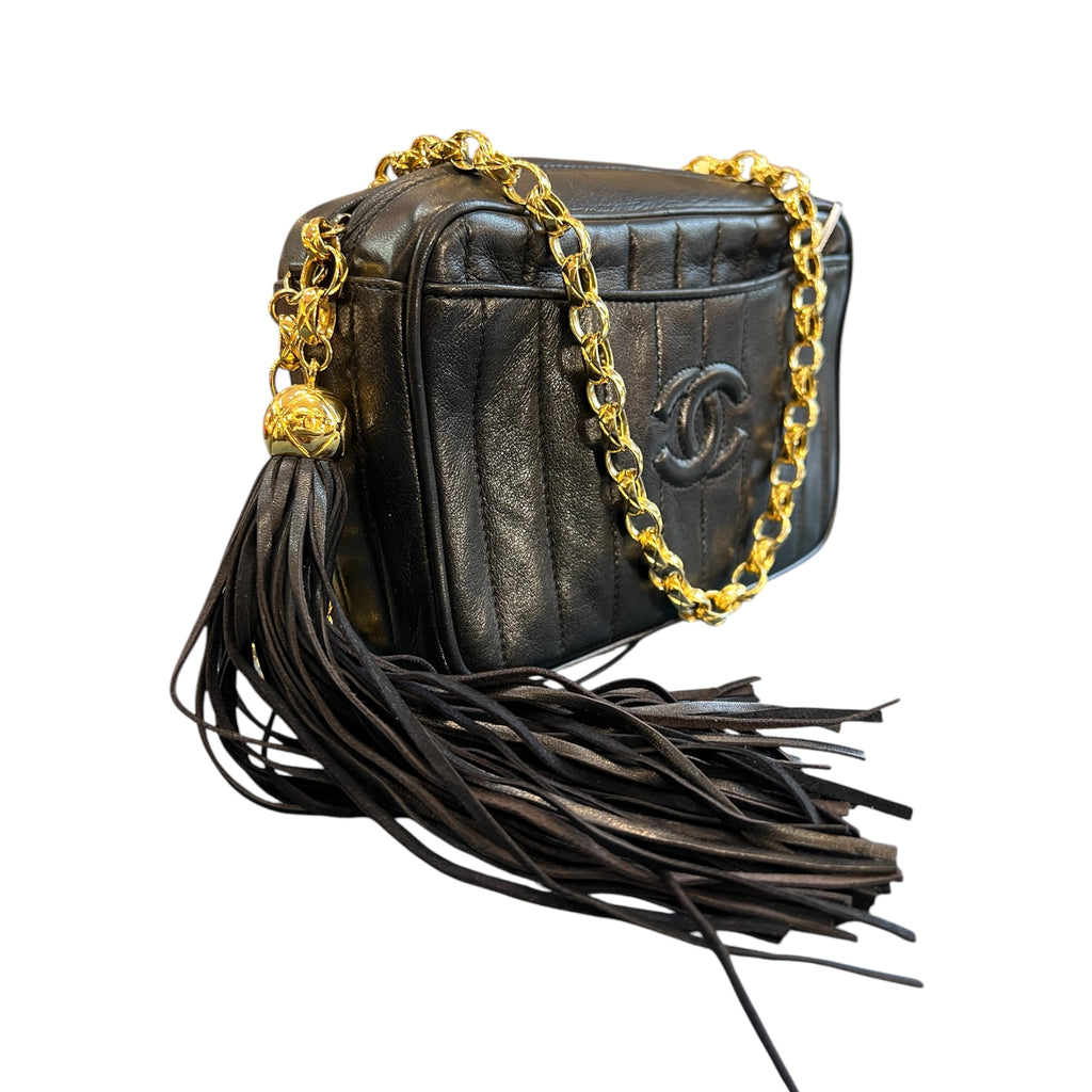1994 Chanel CC Stitched Lambskin Tassel Flap Crossbody Bag