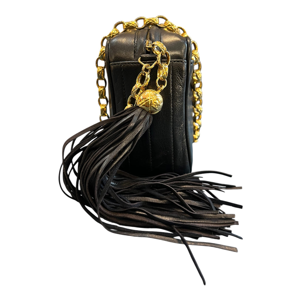 1994 Chanel CC Stitched Lambskin Tassel Flap Crossbody Bag