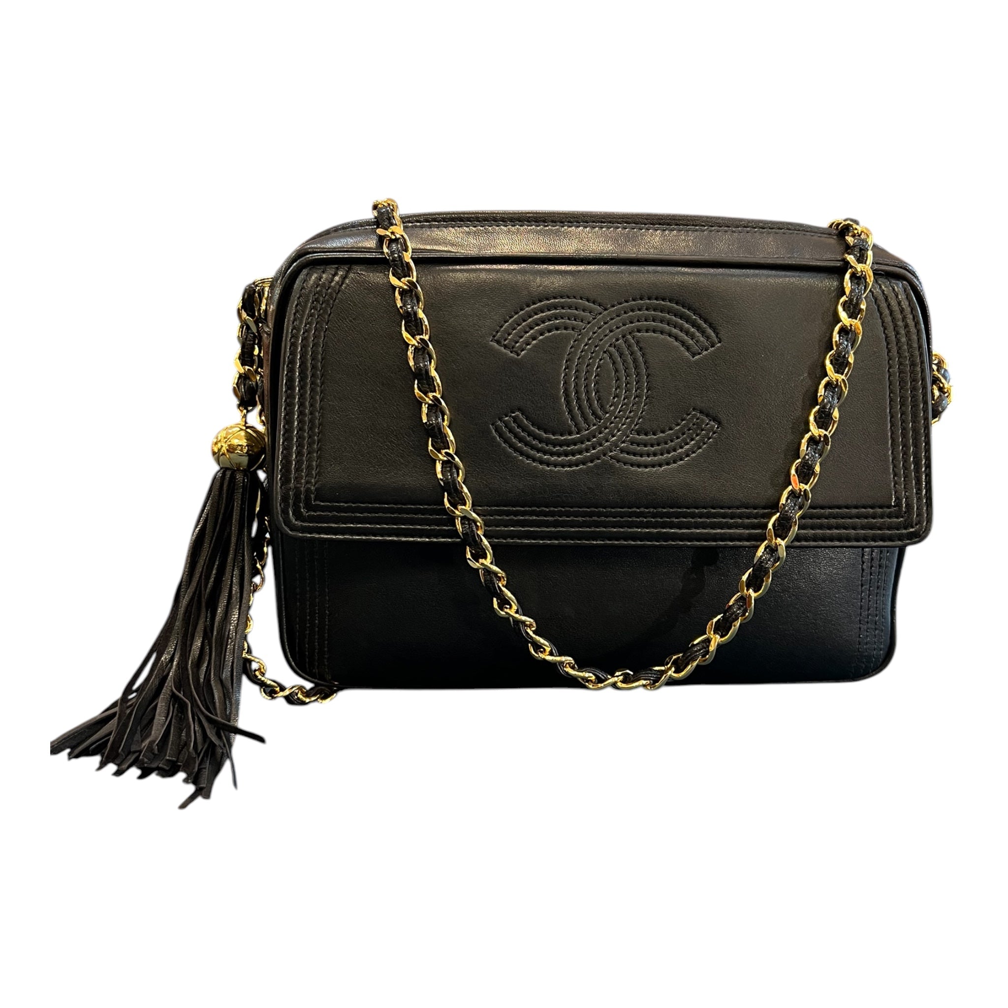 1994 Chanel CC Stitched Lambskin Tassel Flap Crossbody Bag
