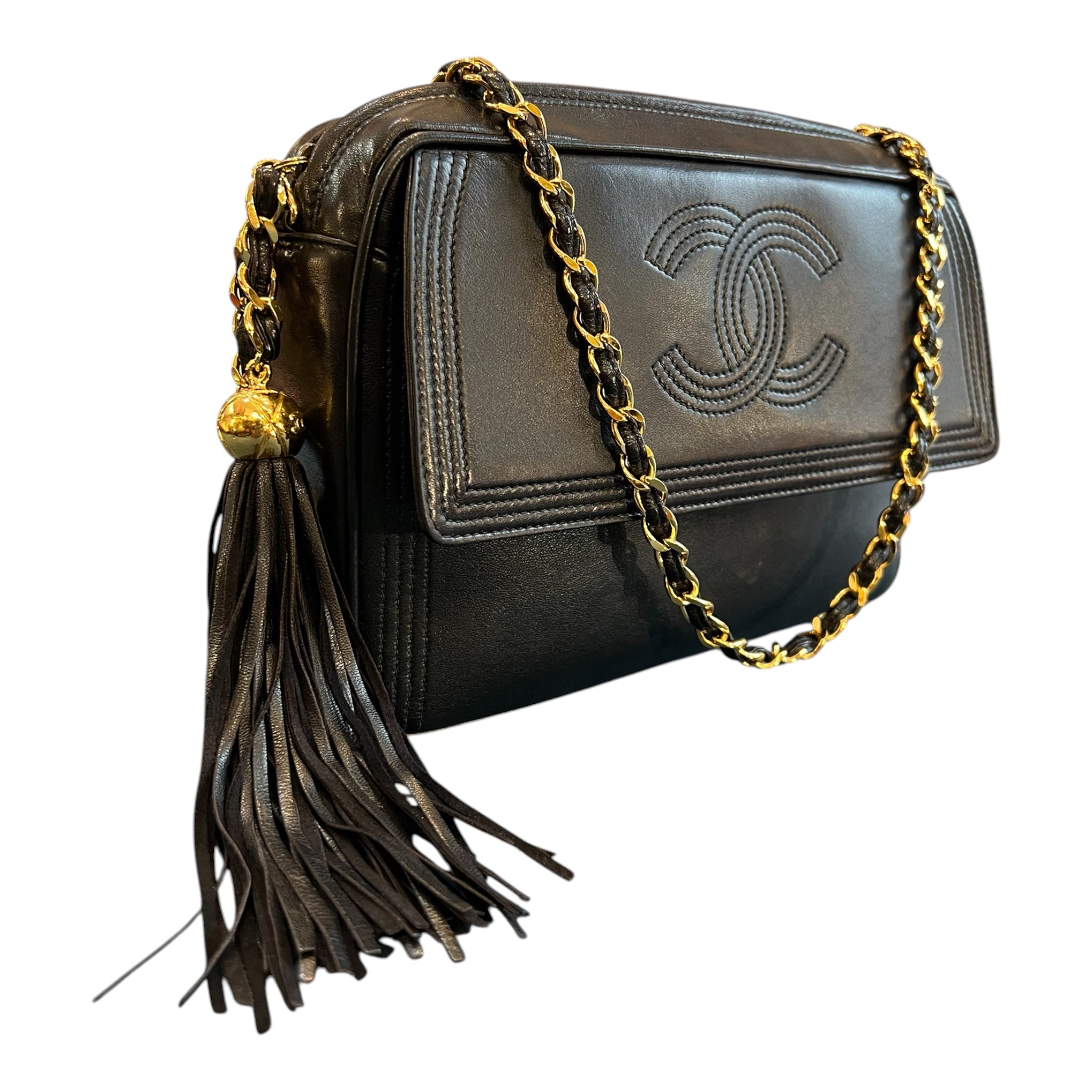 1994 Chanel CC Stitched Lambskin Tassel Flap Crossbody Bag
