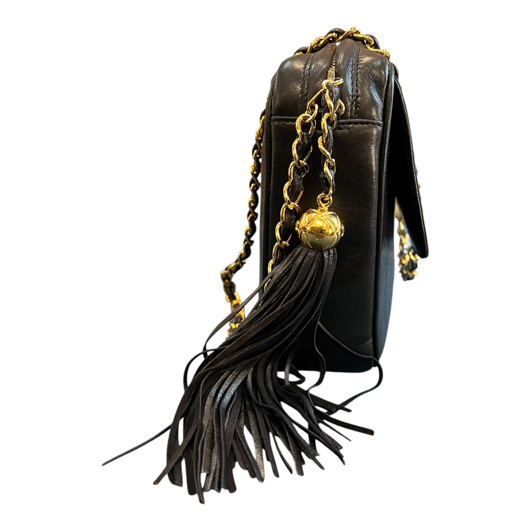 1994 Chanel CC Stitched Lambskin Tassel Flap Crossbody Bag