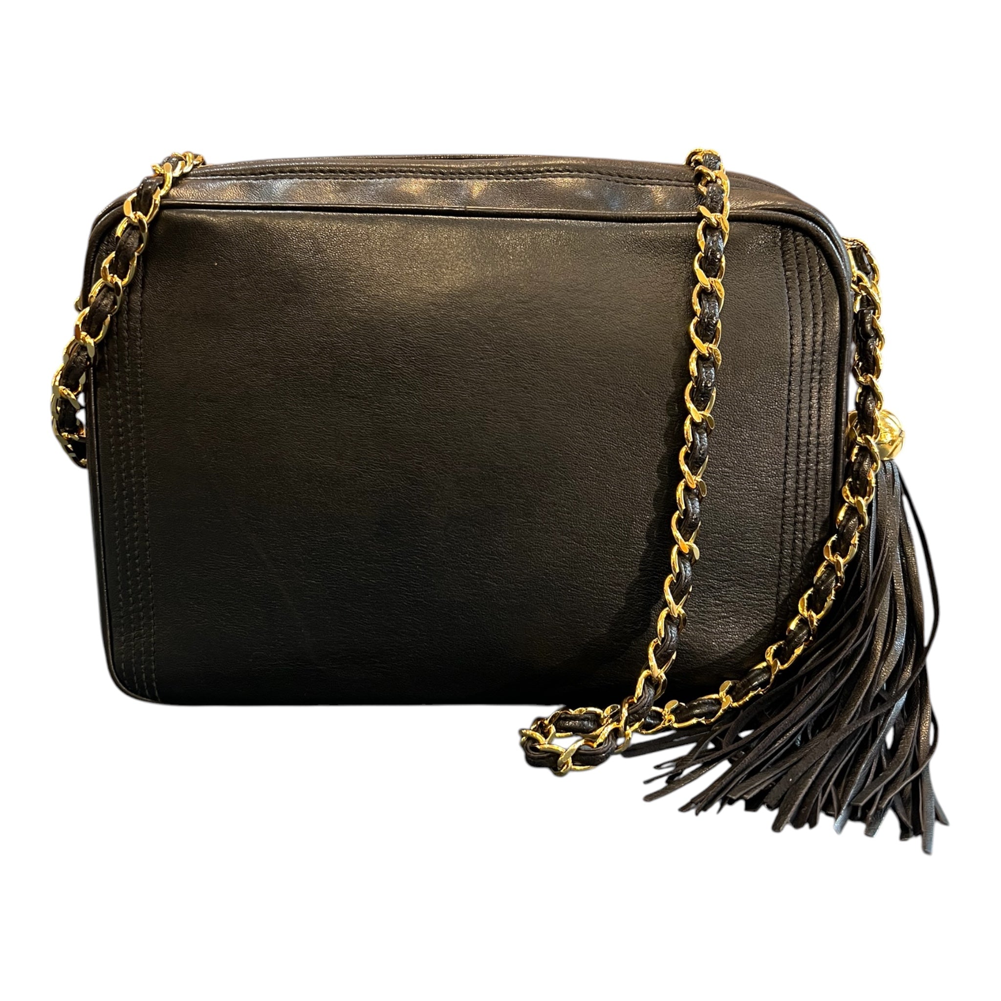 1994 Chanel CC Stitched Lambskin Tassel Flap Crossbody Bag
