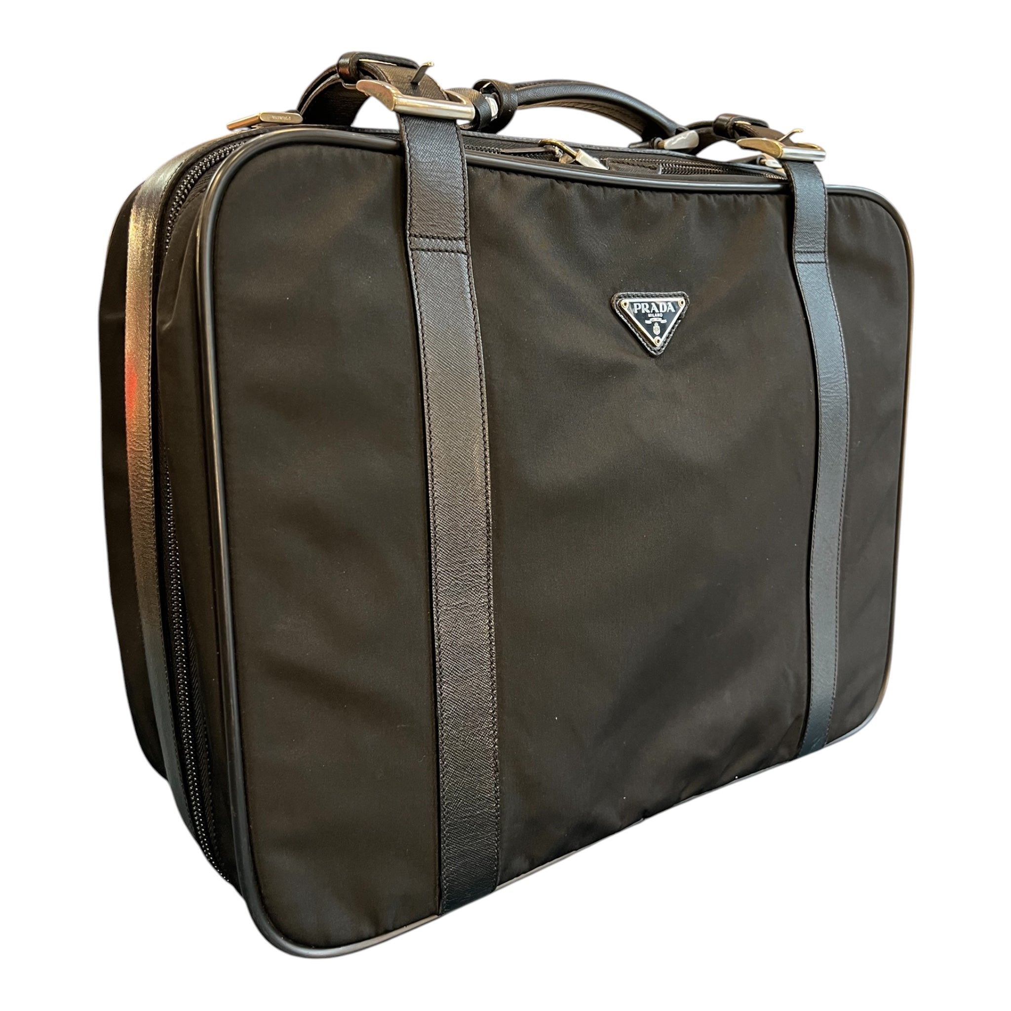 Prada Saffiano Trimmed Tessuto Suitcase Bag