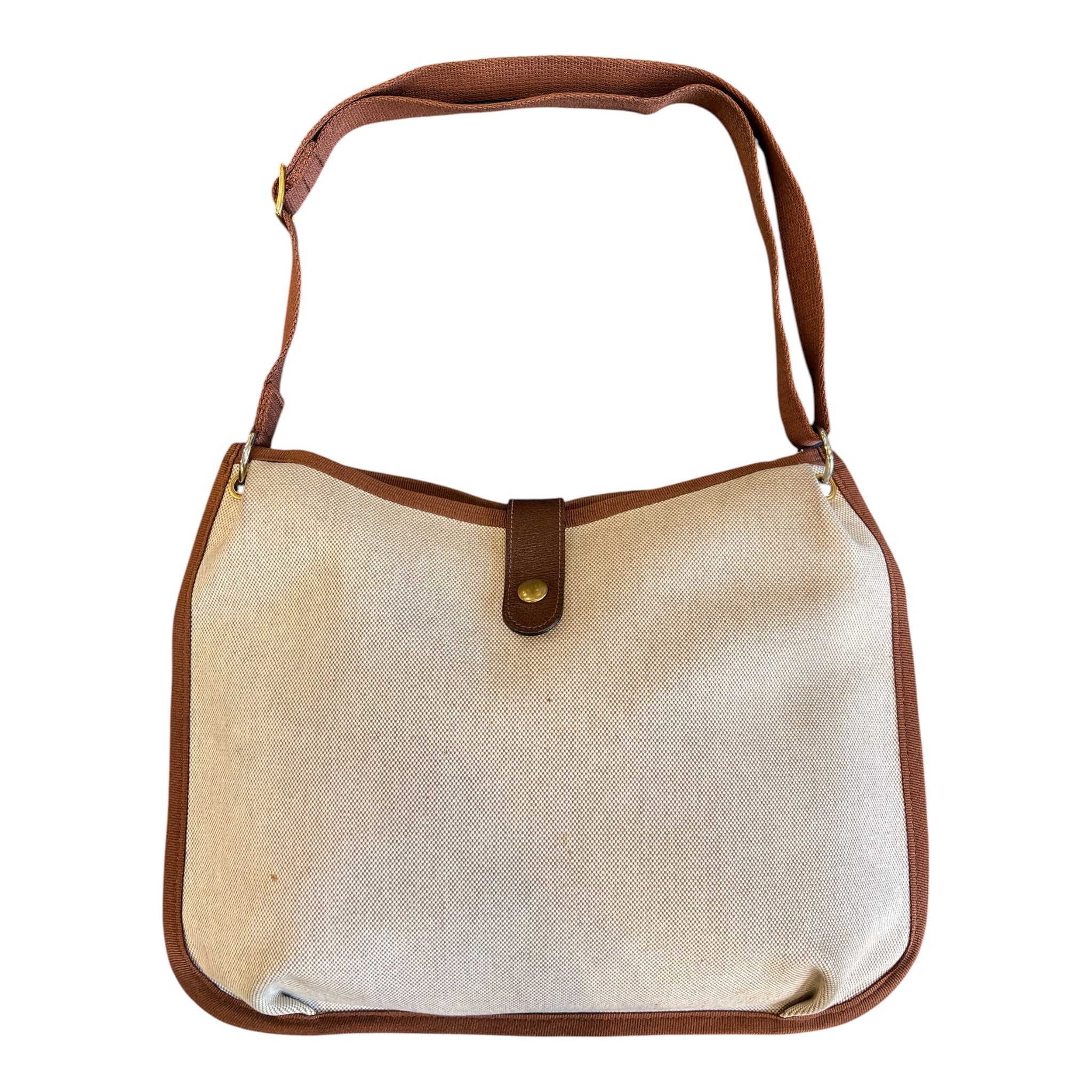 1984 Hermes Rodeo Shoulder Bag in Beige Canvas and Brown Leather