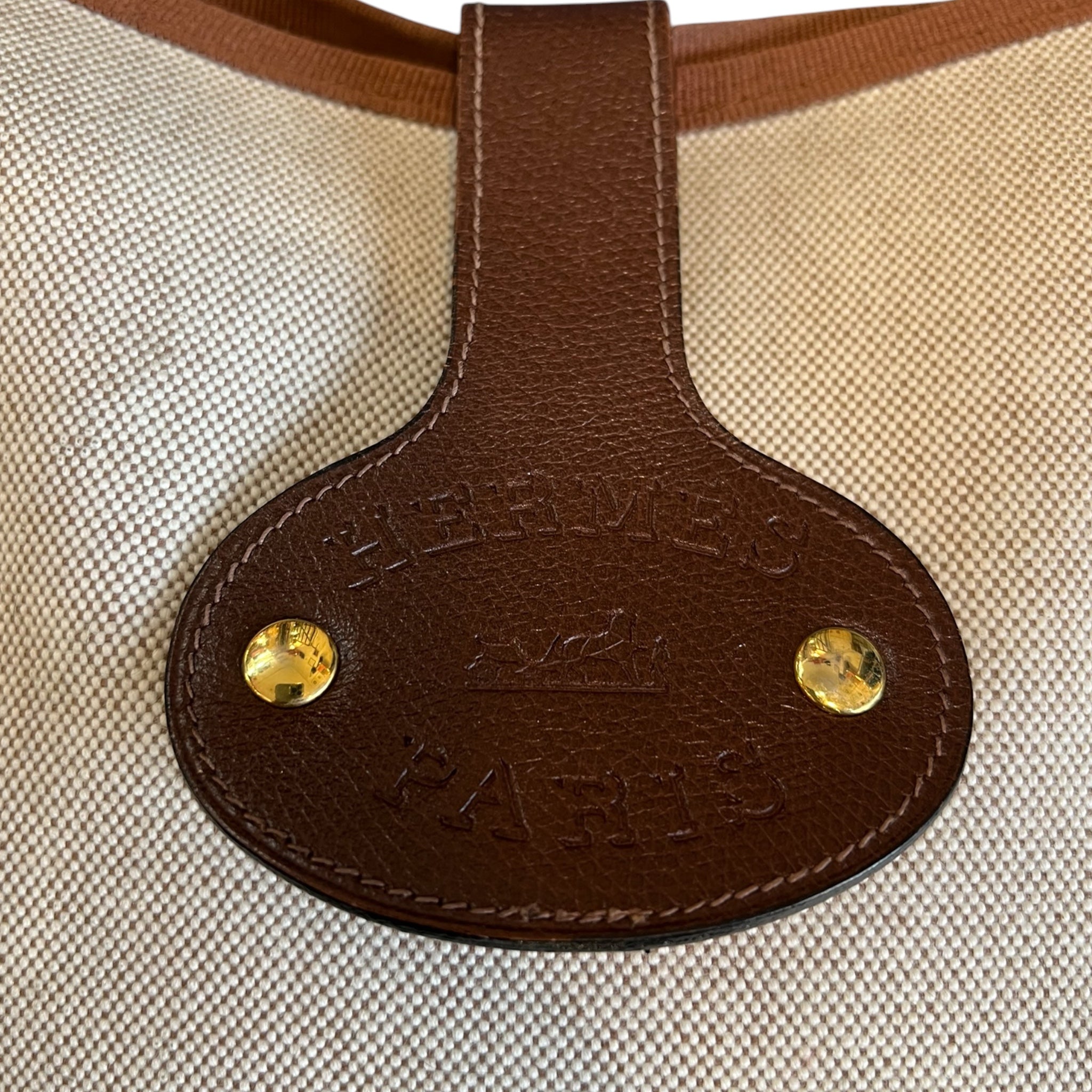 1984 Hermes Rodeo Shoulder Bag in Beige Canvas and Brown Leather