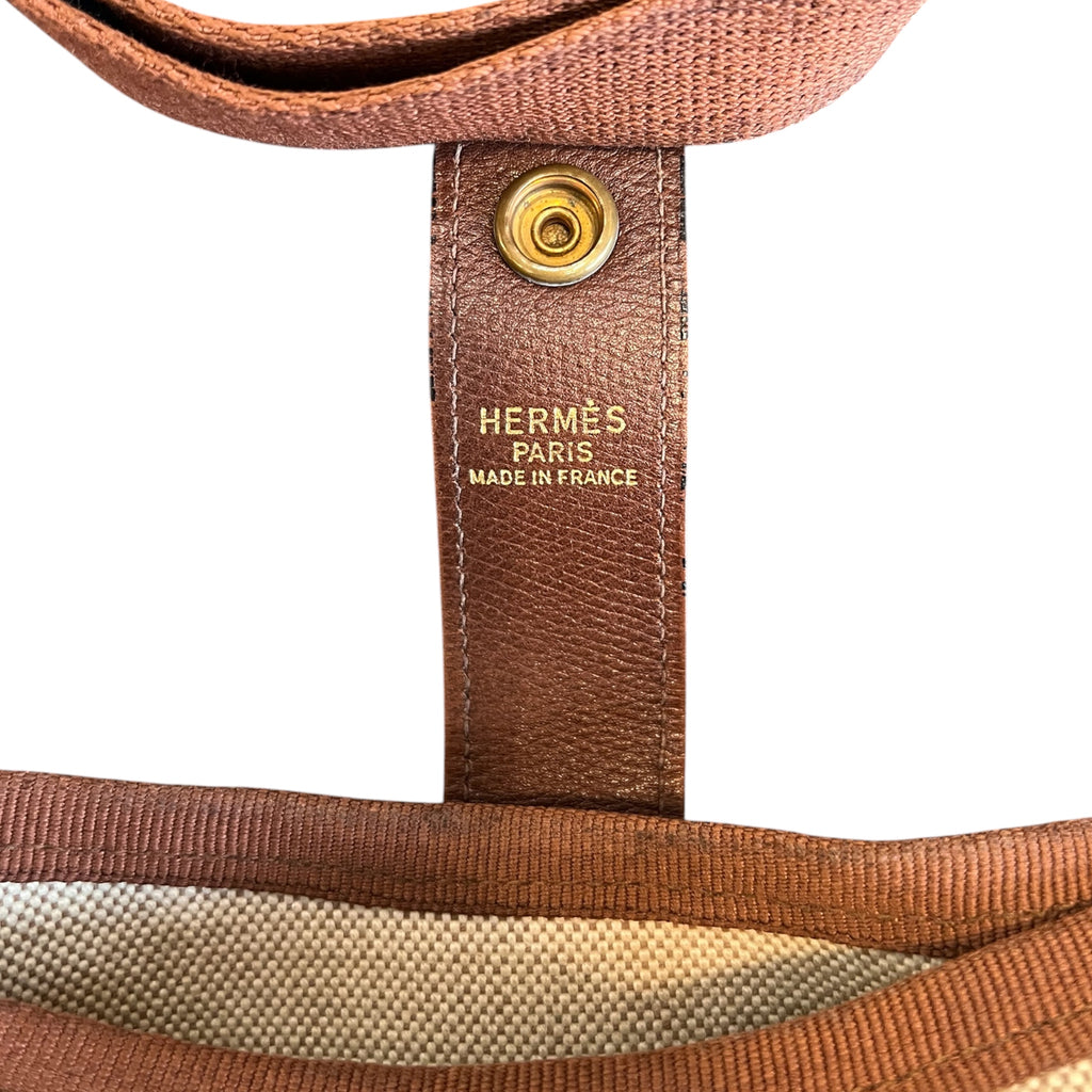 1984 Hermes Rodeo Shoulder Bag in Beige Canvas and Brown Leather