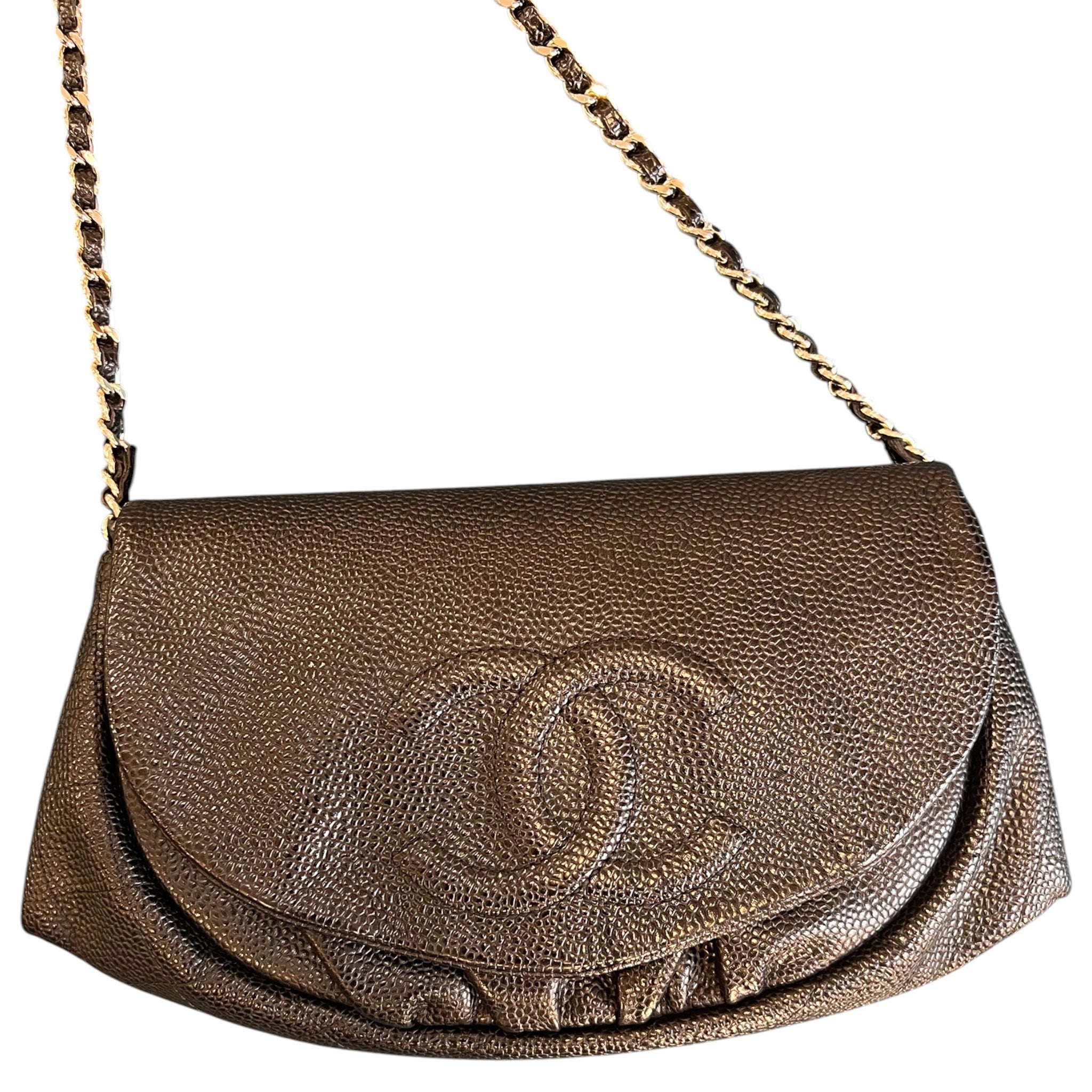 2011 Chanel CC Caviar Half Moon Wallet on Chain