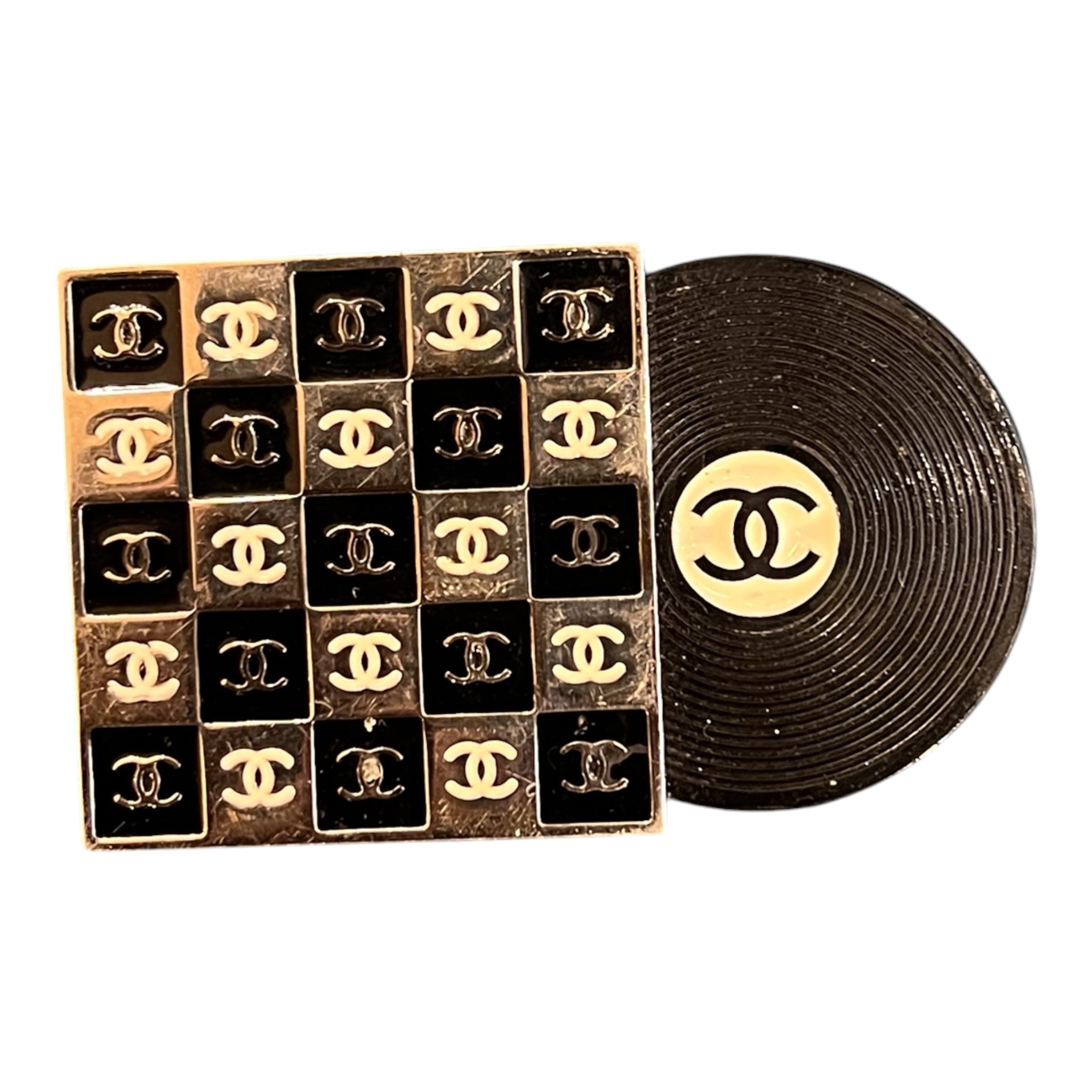 Chael Brooch in the Shape of a Vintage Black-and-White Vinyl Record