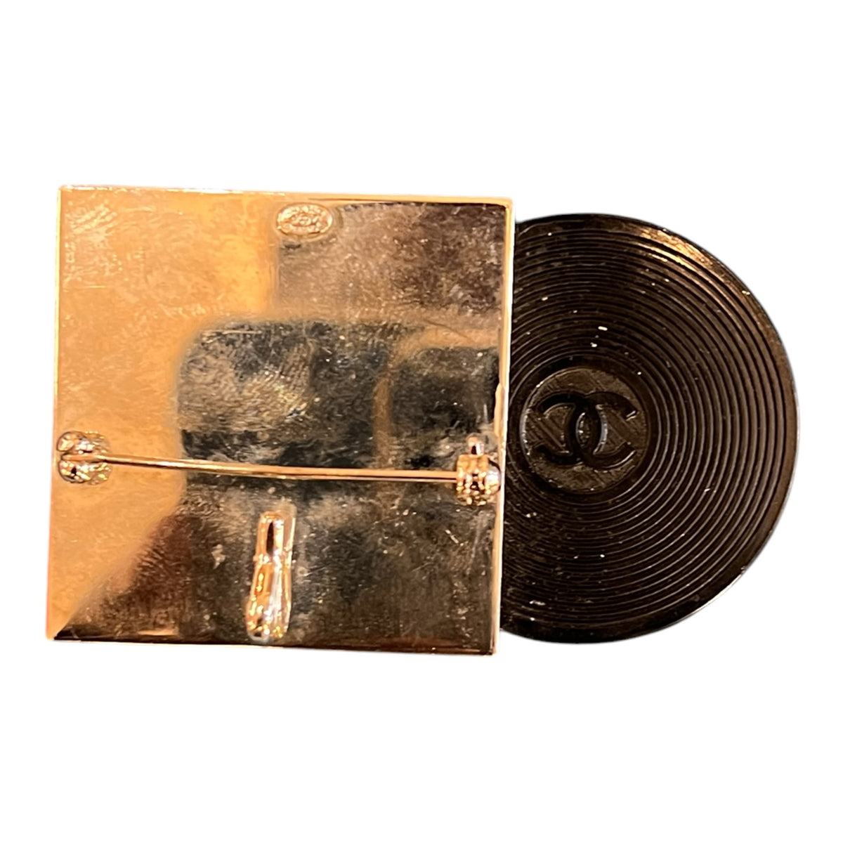 Chael Brooch in the Shape of a Vintage Black-and-White Vinyl Record