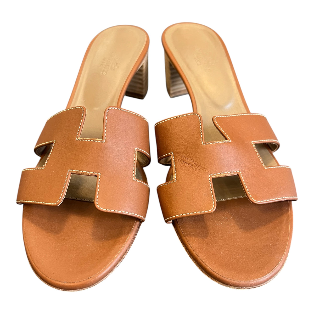 Brown Leather Hermes Heeled Sandals