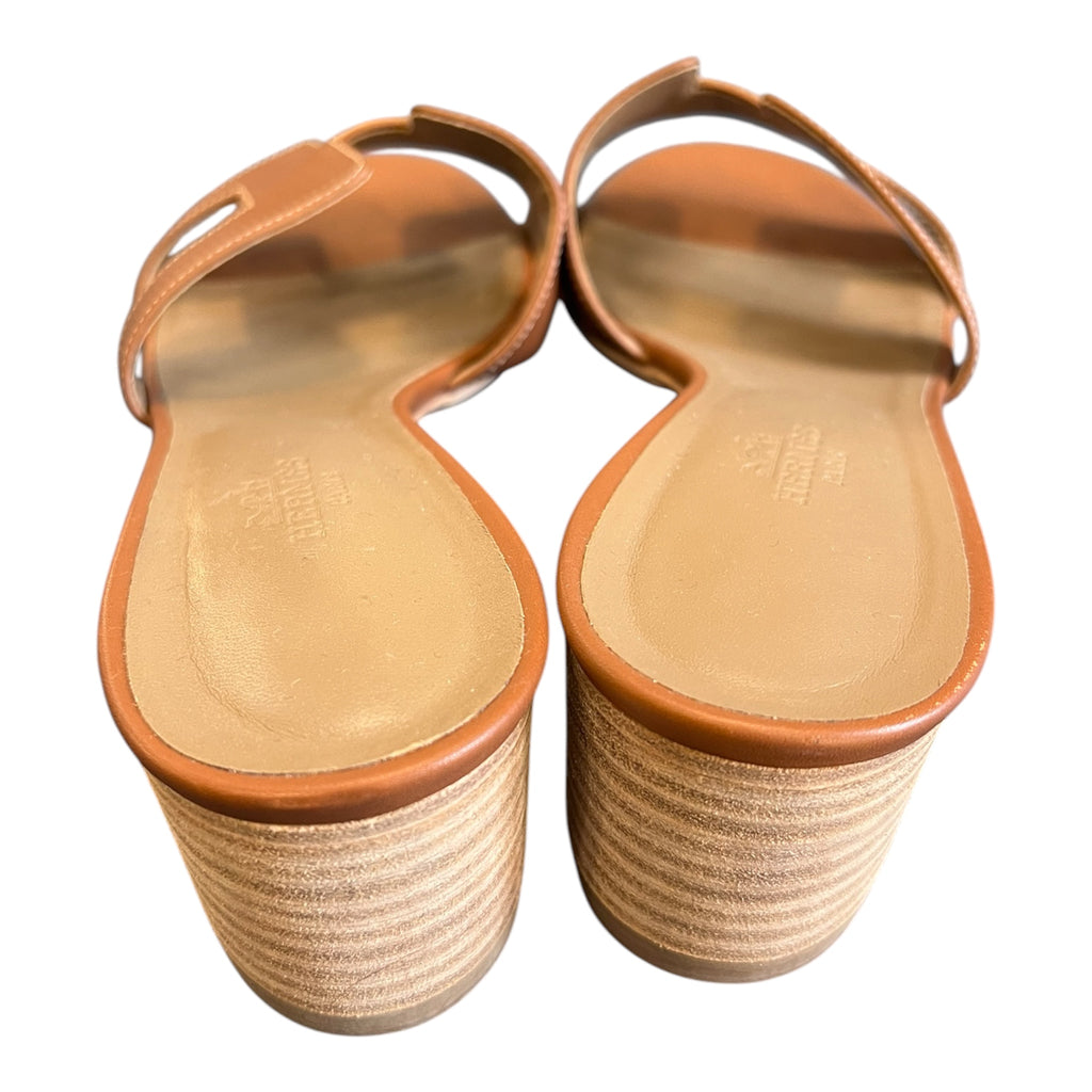 Brown Leather Hermes Heeled Sandals