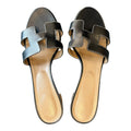 Black Leather Hermes Heeled Sandals